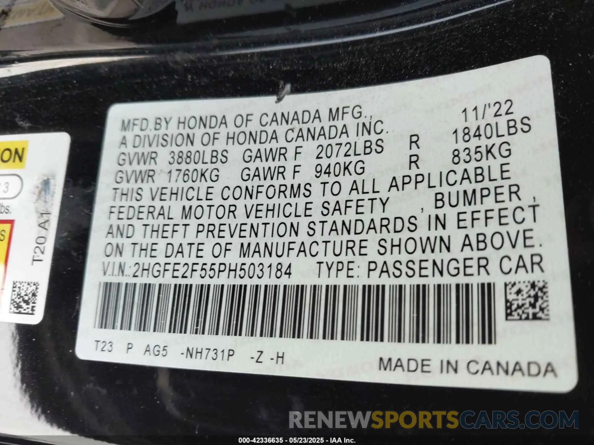 9 Photograph of a damaged car 2HGFE2F55PH503184 HONDA CIVIC 2023