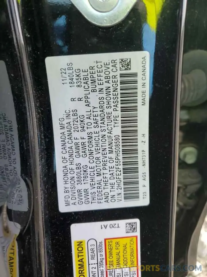 14 Фотография поврежденного автомобиля 2HGFE2F55PH508580 HONDA CIVIC 2023