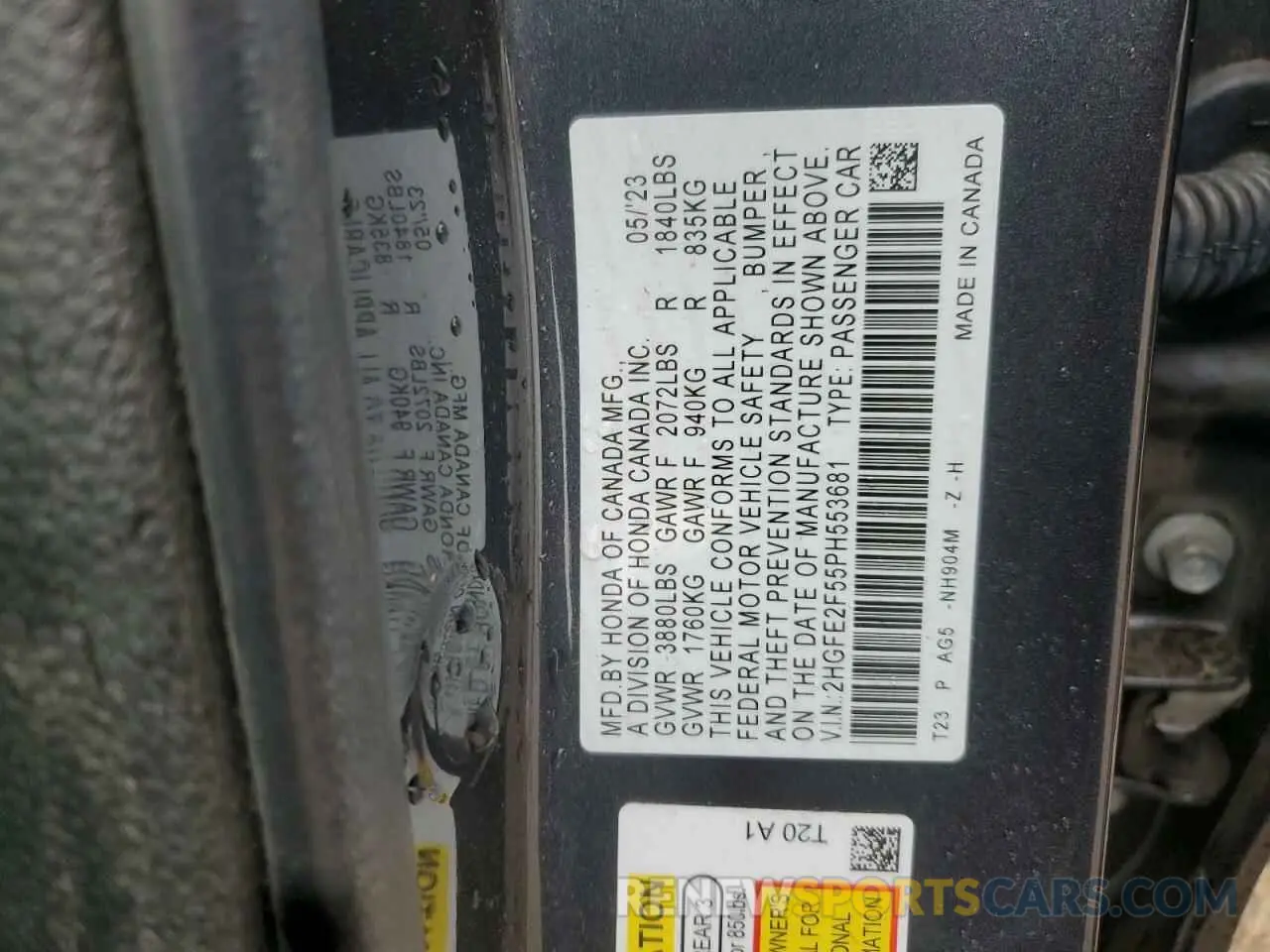 12 Photograph of a damaged car 2HGFE2F55PH553681 HONDA CIVIC 2023