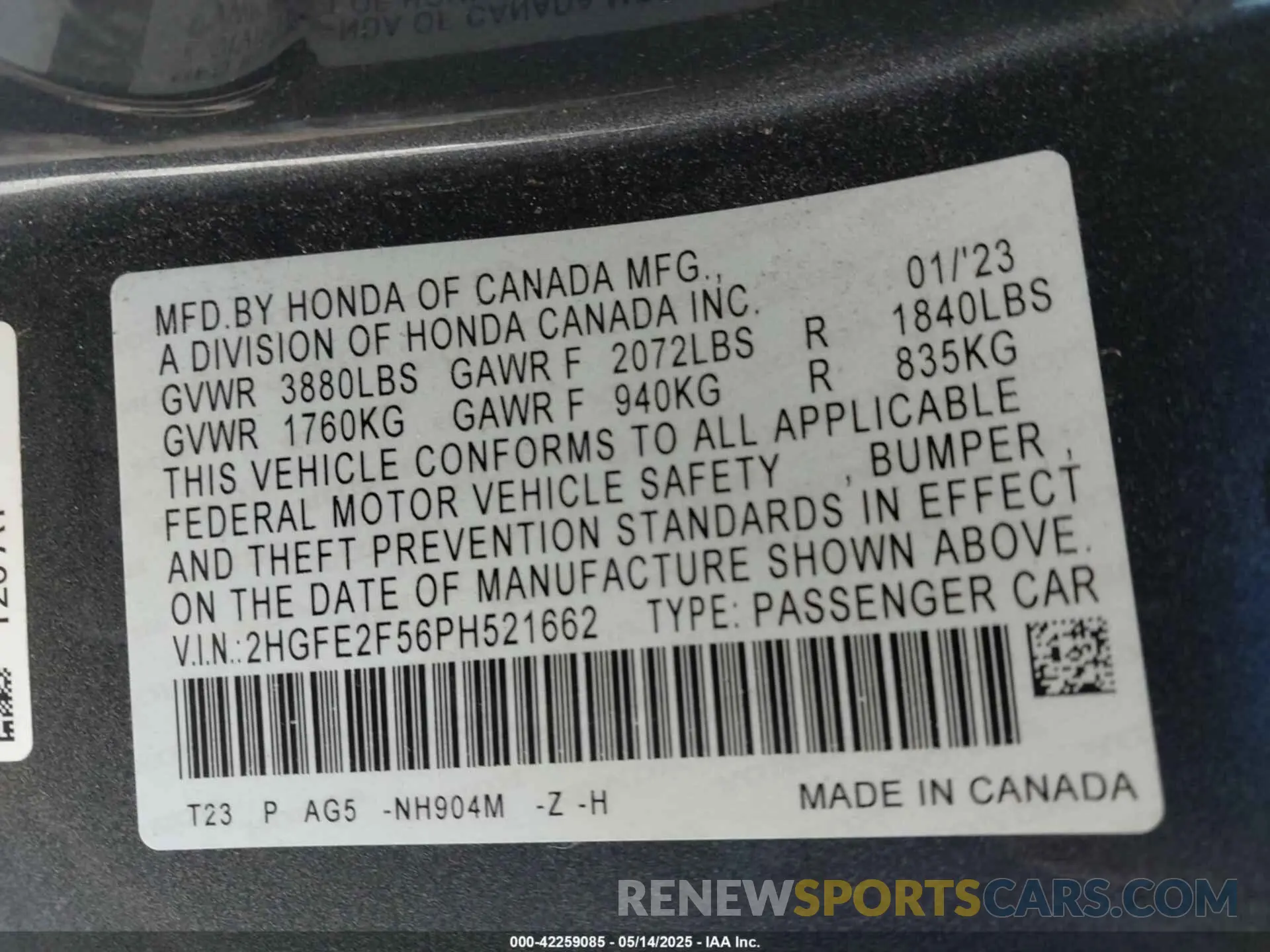 9 Photograph of a damaged car 2HGFE2F56PH521662 HONDA CIVIC 2023