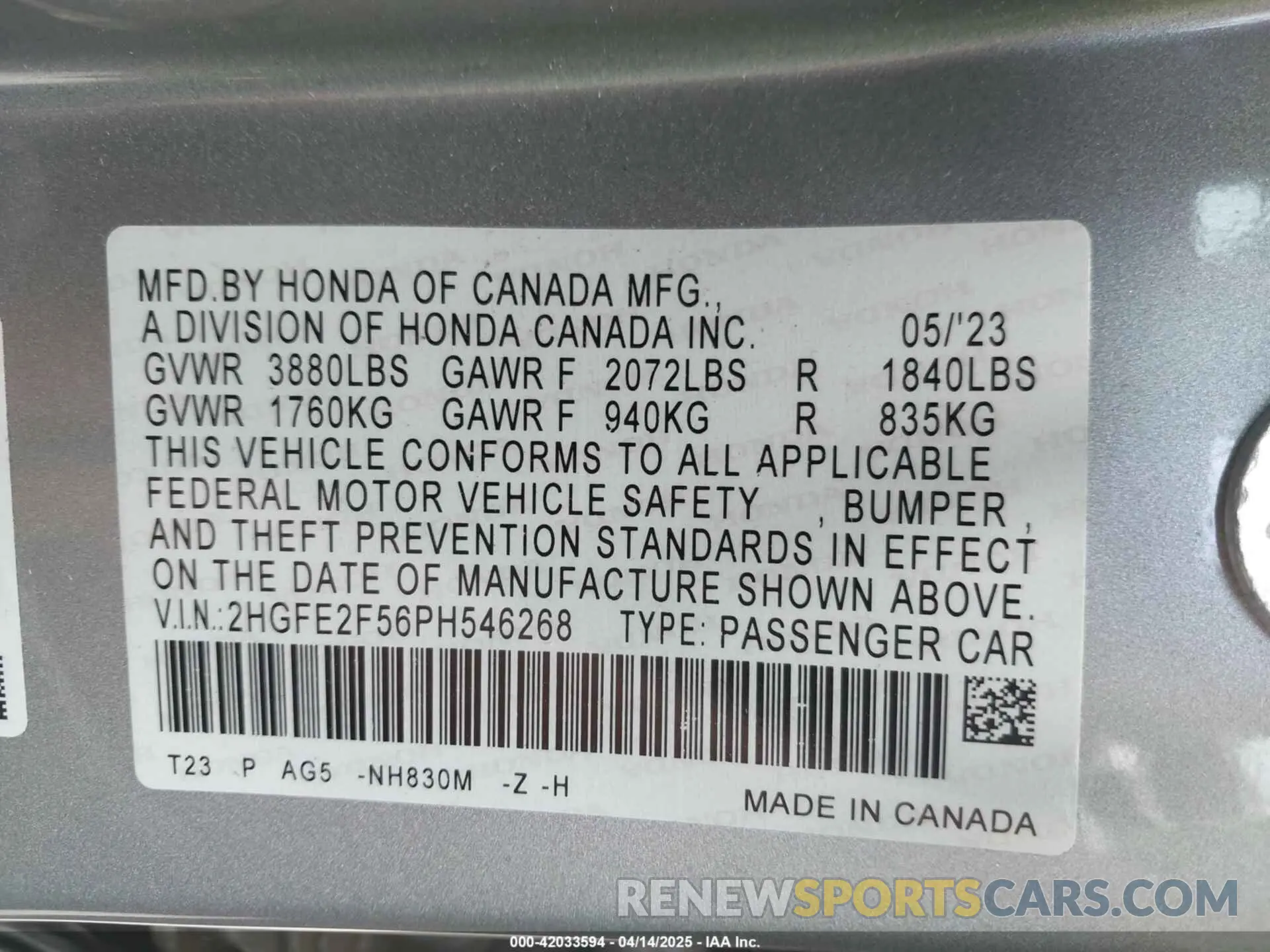 9 Photograph of a damaged car 2HGFE2F56PH546268 HONDA CIVIC 2023