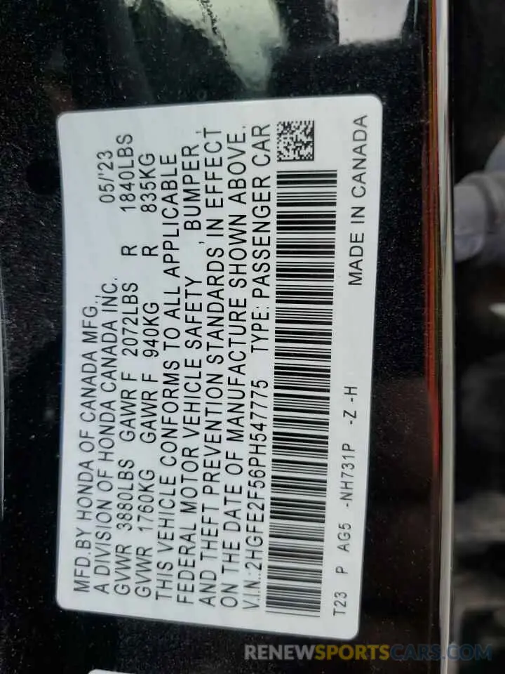 12 Фотография поврежденного автомобиля 2HGFE2F56PH547775 HONDA CIVIC 2023