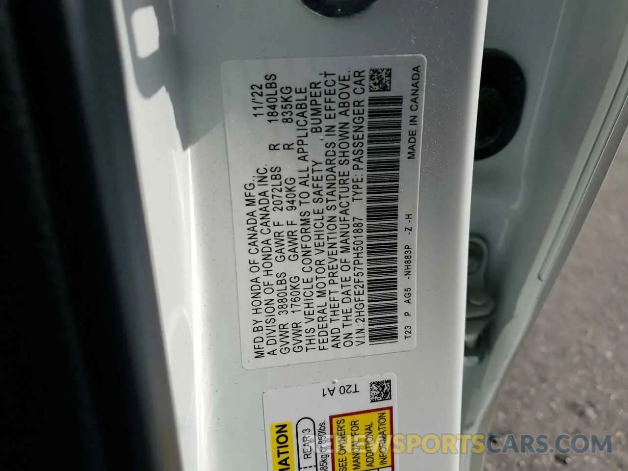 13 Photograph of a damaged car 2HGFE2F57PH501887 HONDA CIVIC 2023