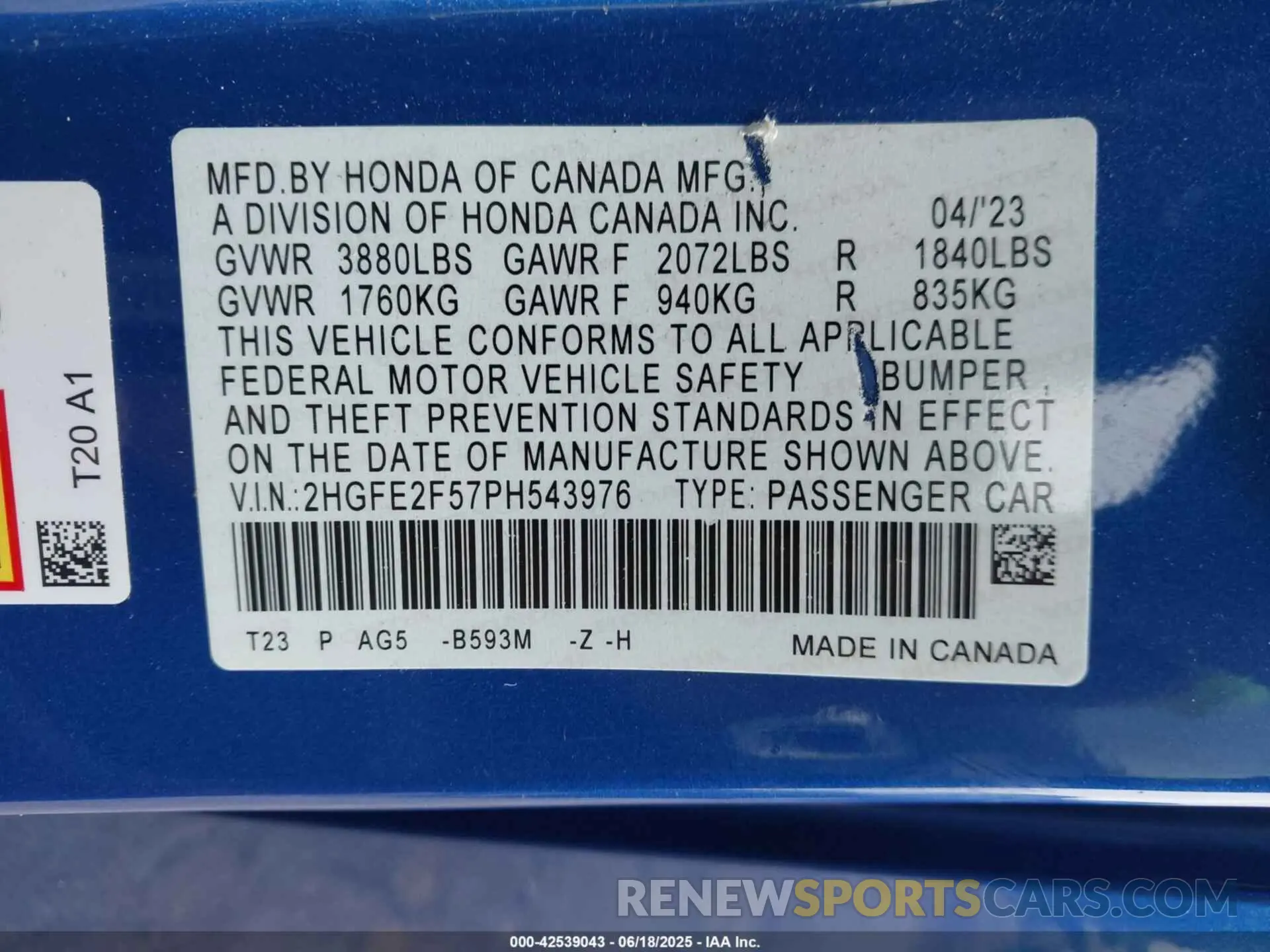 9 Photograph of a damaged car 2HGFE2F57PH543976 HONDA CIVIC 2023