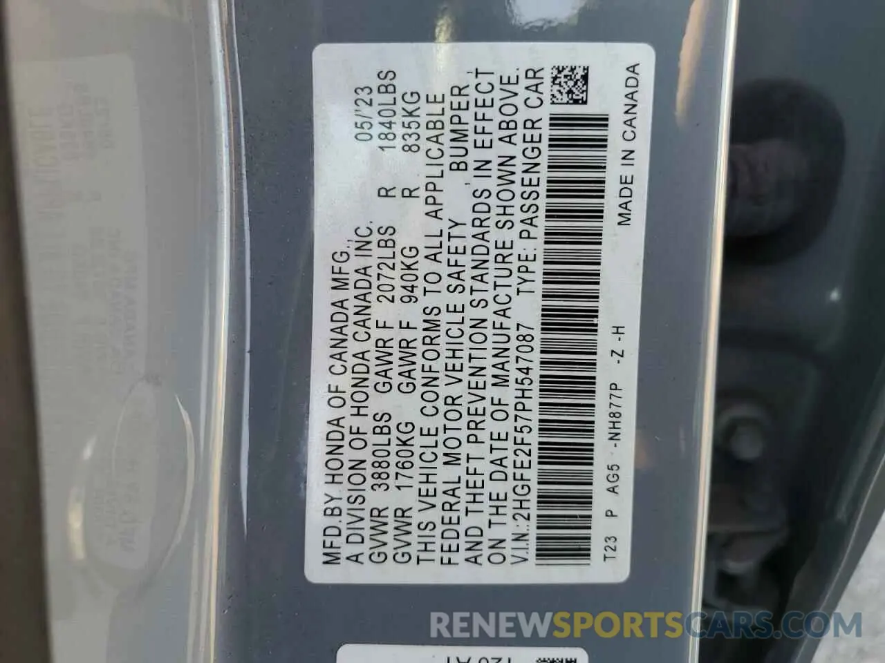 13 Photograph of a damaged car 2HGFE2F57PH547087 HONDA CIVIC 2023