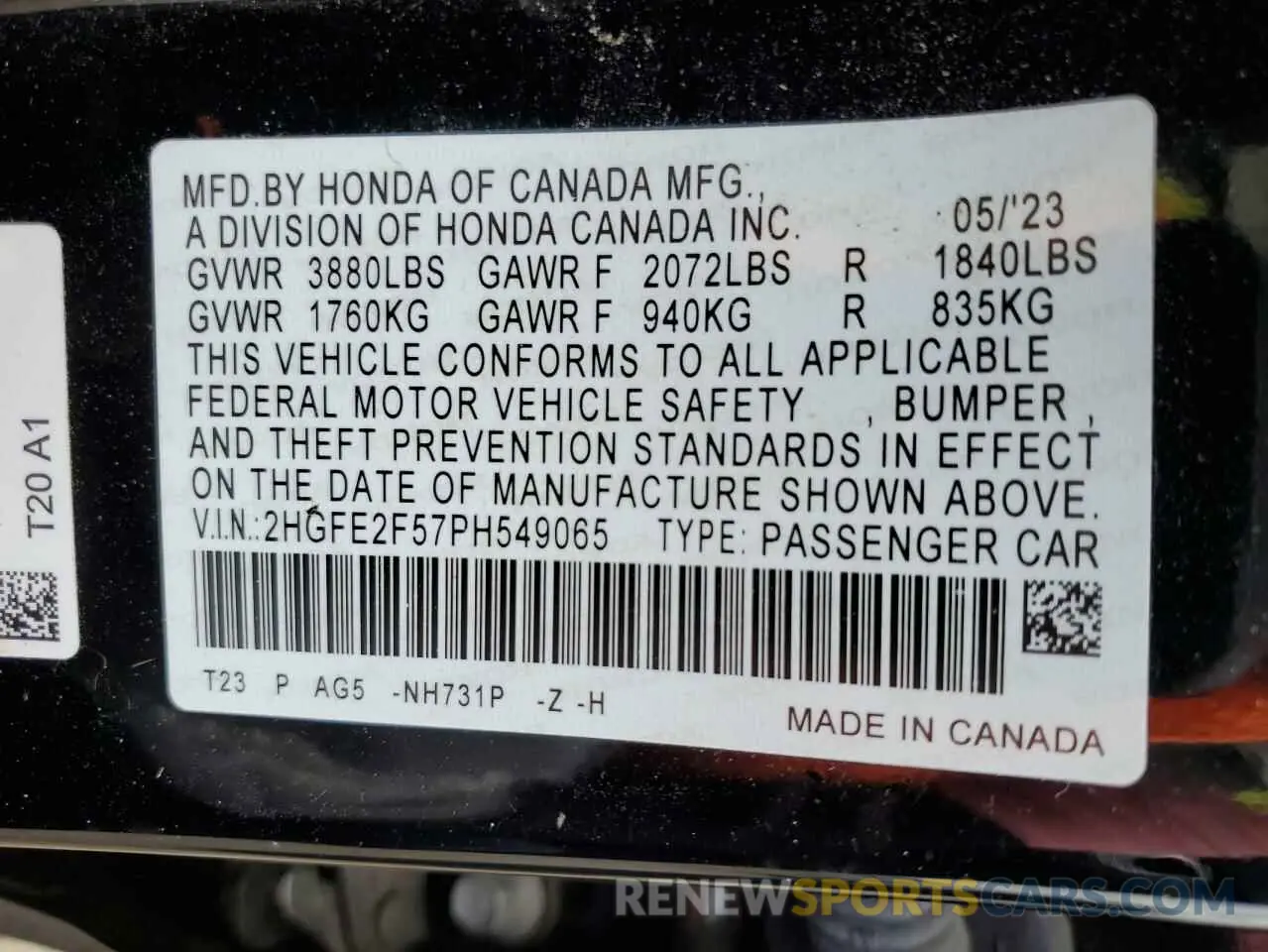 12 Photograph of a damaged car 2HGFE2F57PH549065 HONDA CIVIC 2023