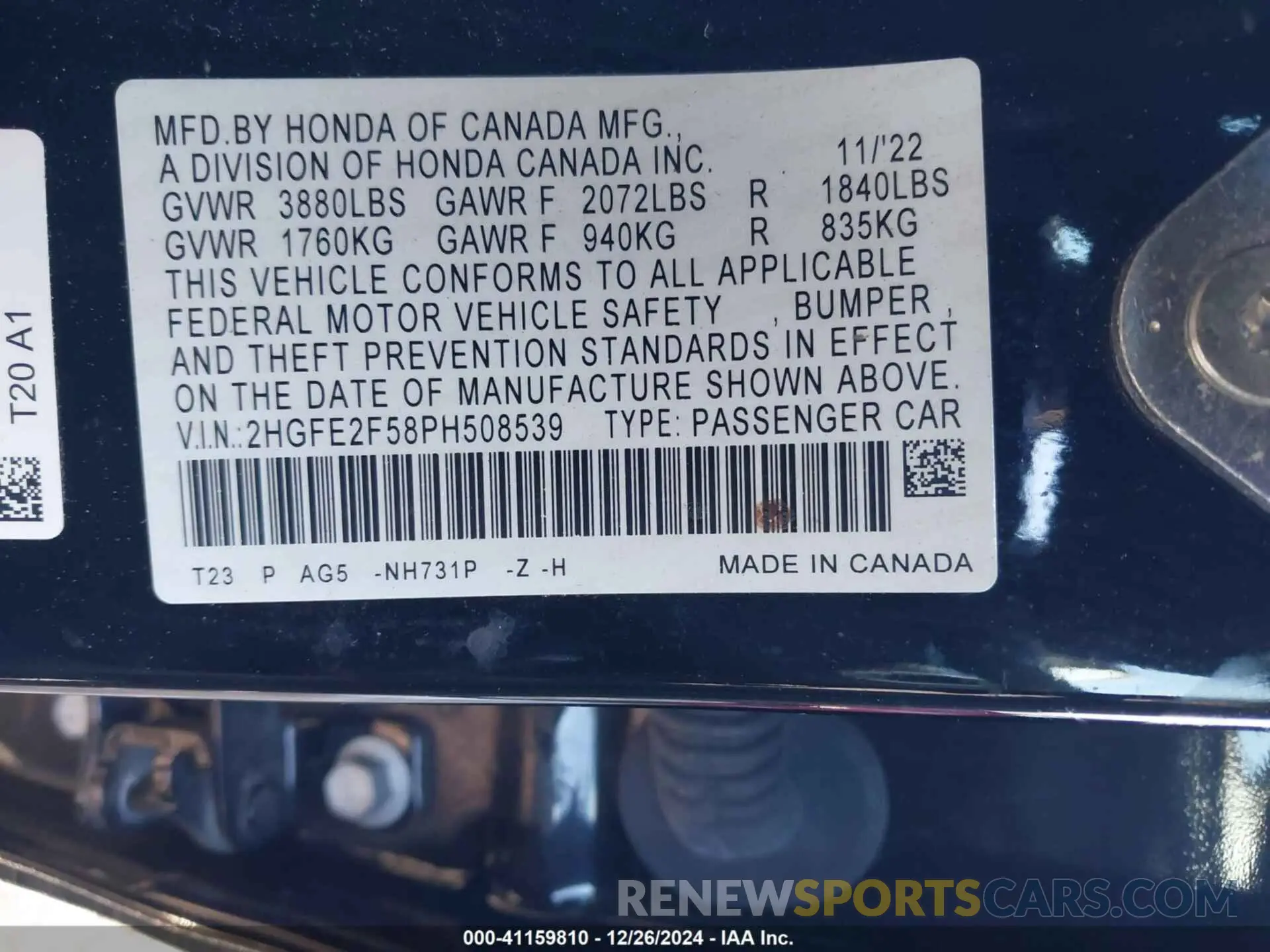 9 Photograph of a damaged car 2HGFE2F58PH508539 HONDA CIVIC 2023