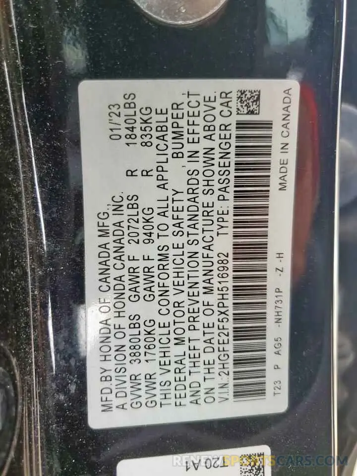 15 Photograph of a damaged car 2HGFE2F5XPH516982 HONDA CIVIC 2023