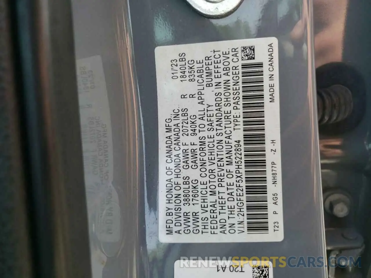 12 Фотография поврежденного автомобиля 2HGFE2F5XPH522894 HONDA CIVIC 2023