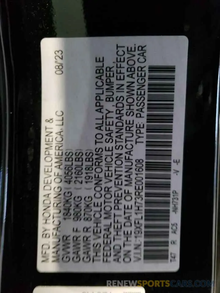 14 Фотография поврежденного автомобиля 19XFL1H73RE001608 HONDA CIVIC 2024