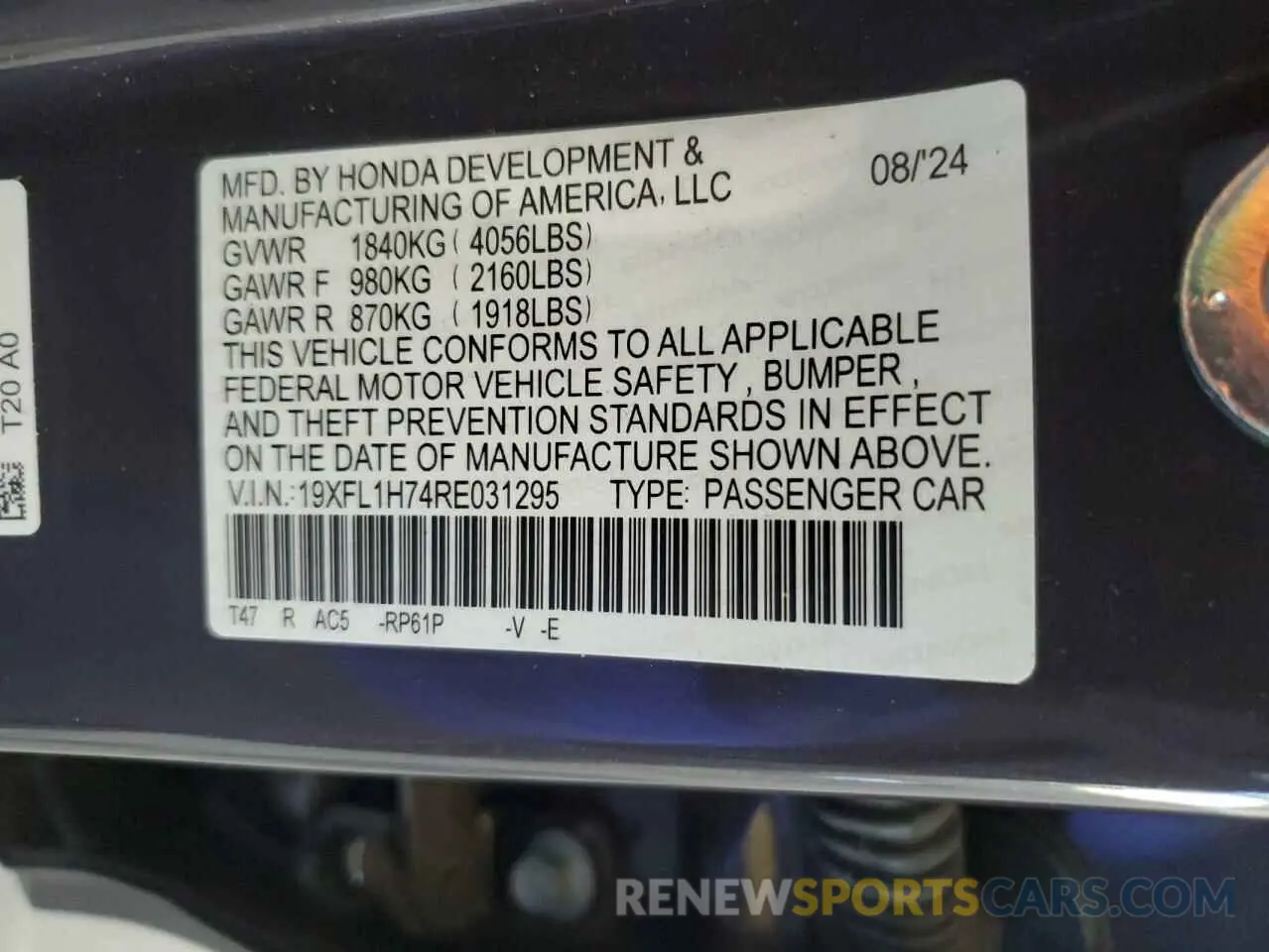 14 Photograph of a damaged car 19XFL1H74RE031295 HONDA CIVIC 2024