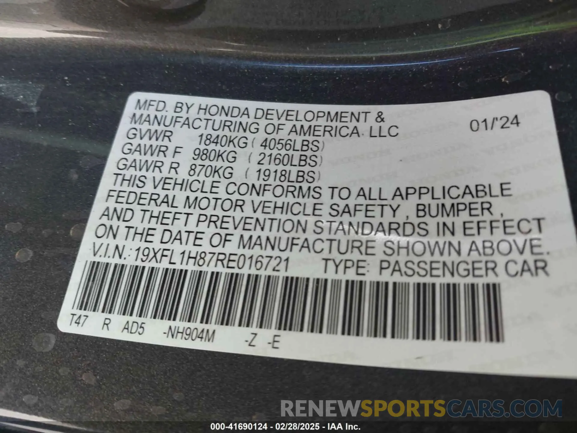 9 Фотография поврежденного автомобиля 19XFL1H87RE016721 HONDA CIVIC 2024