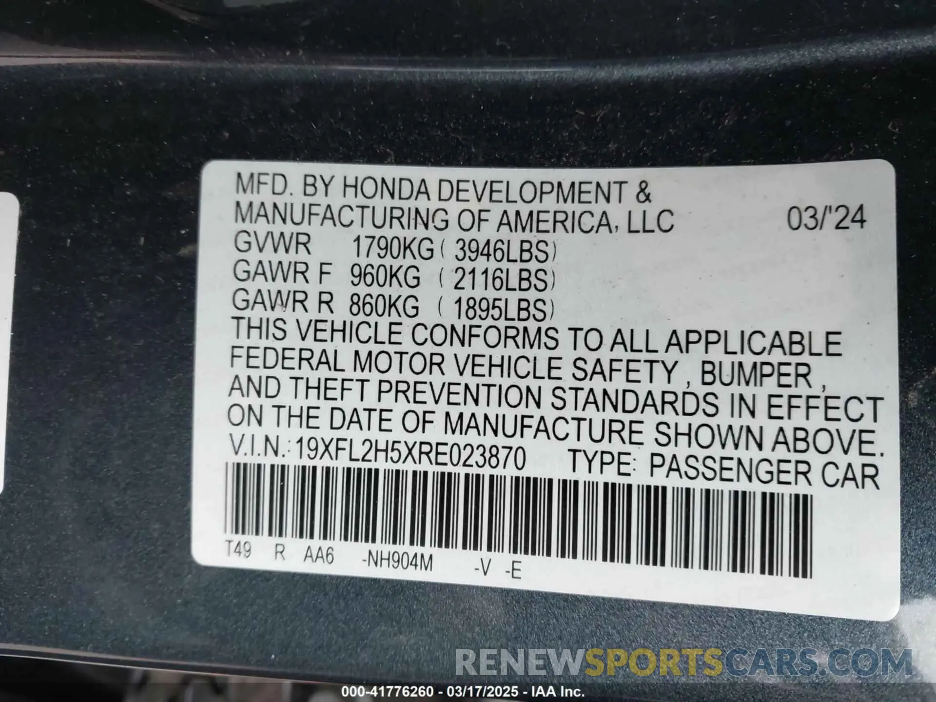 9 Photograph of a damaged car 19XFL2H5XRE023870 HONDA CIVIC 2024