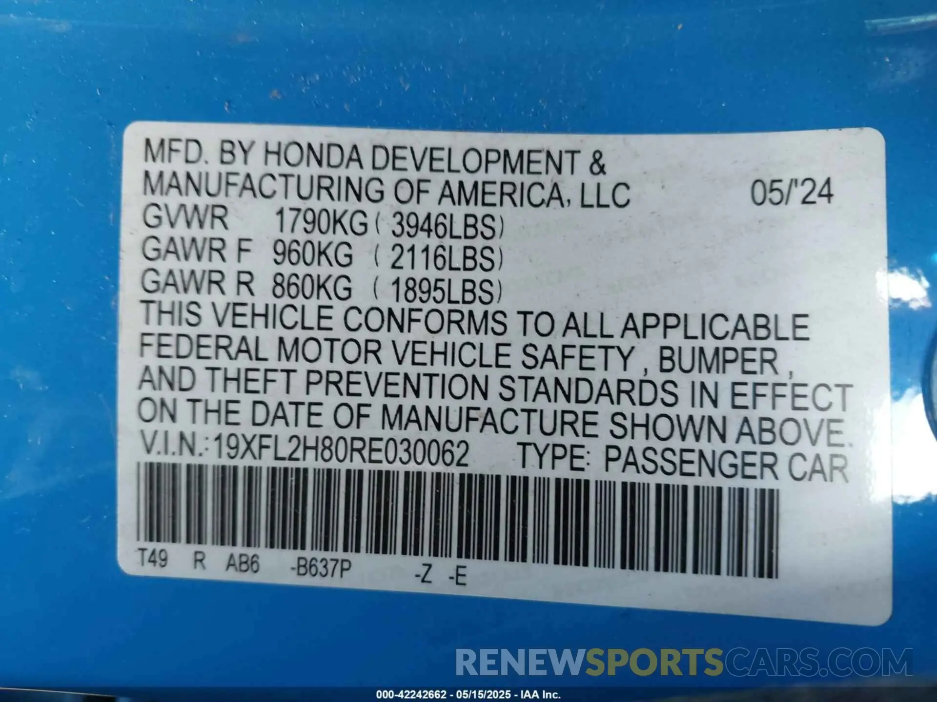 9 Фотография поврежденного автомобиля 19XFL2H80RE030062 HONDA CIVIC 2024