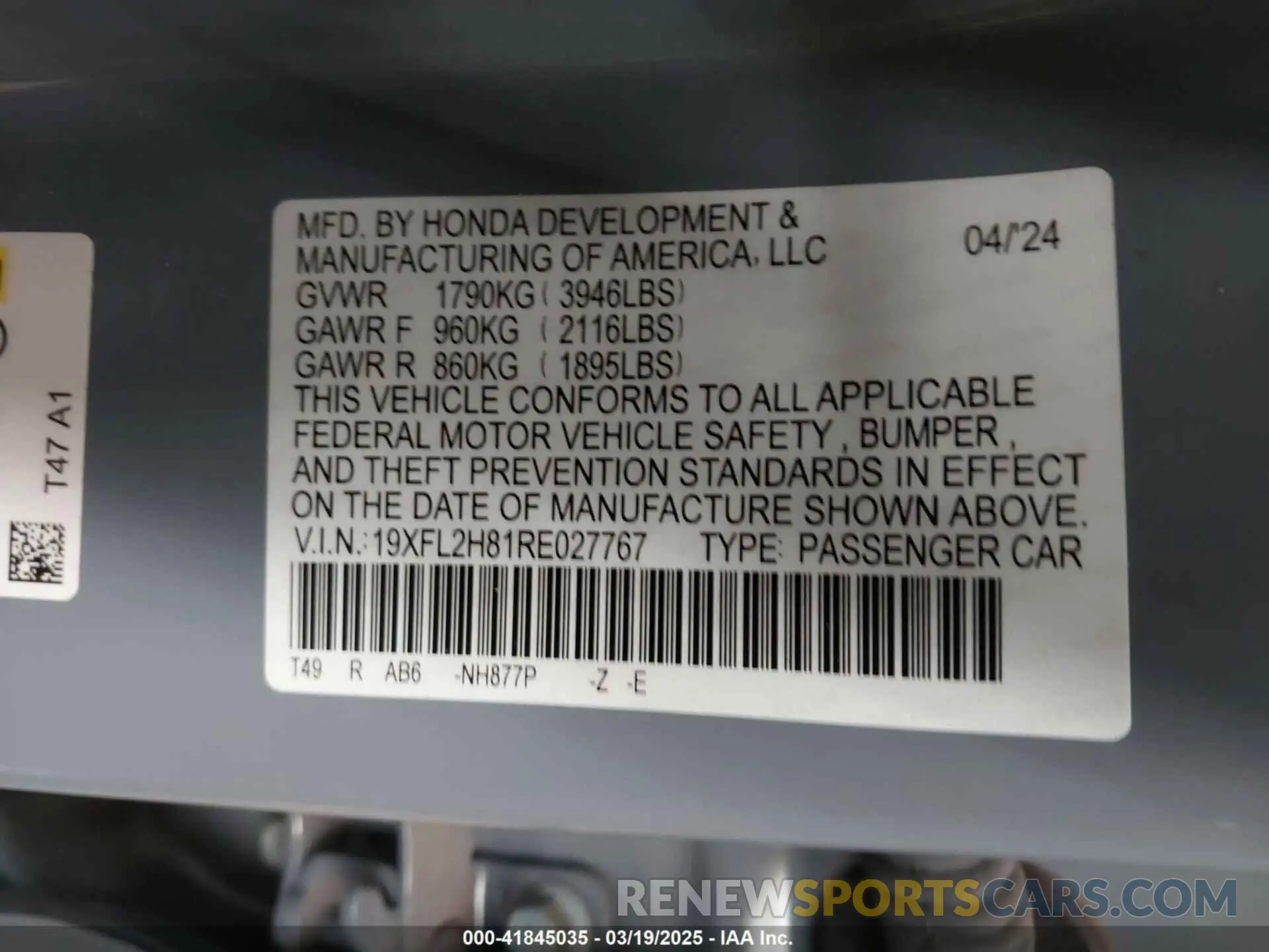 9 Фотография поврежденного автомобиля 19XFL2H81RE027767 HONDA CIVIC 2024