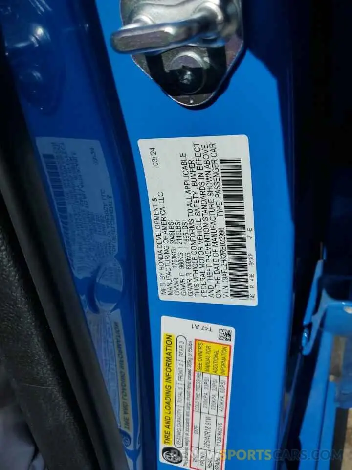 14 Photograph of a damaged car 19XFL2H82RE022996 HONDA CIVIC 2024