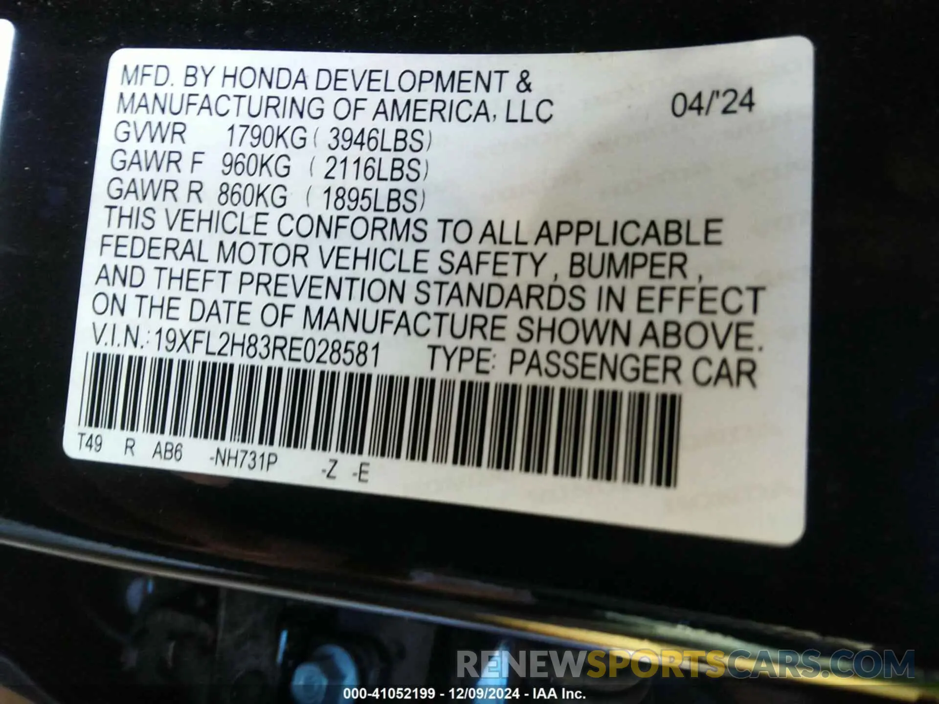 9 Фотография поврежденного автомобиля 19XFL2H83RE028581 HONDA CIVIC 2024