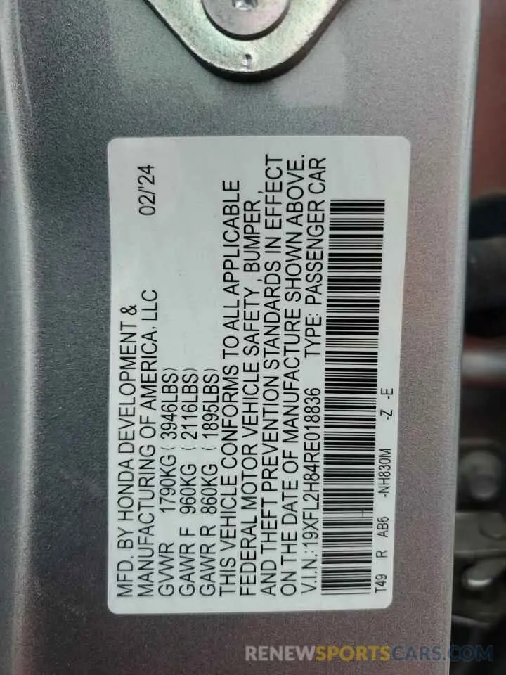 12 Фотография поврежденного автомобиля 19XFL2H84RE018836 HONDA CIVIC 2024