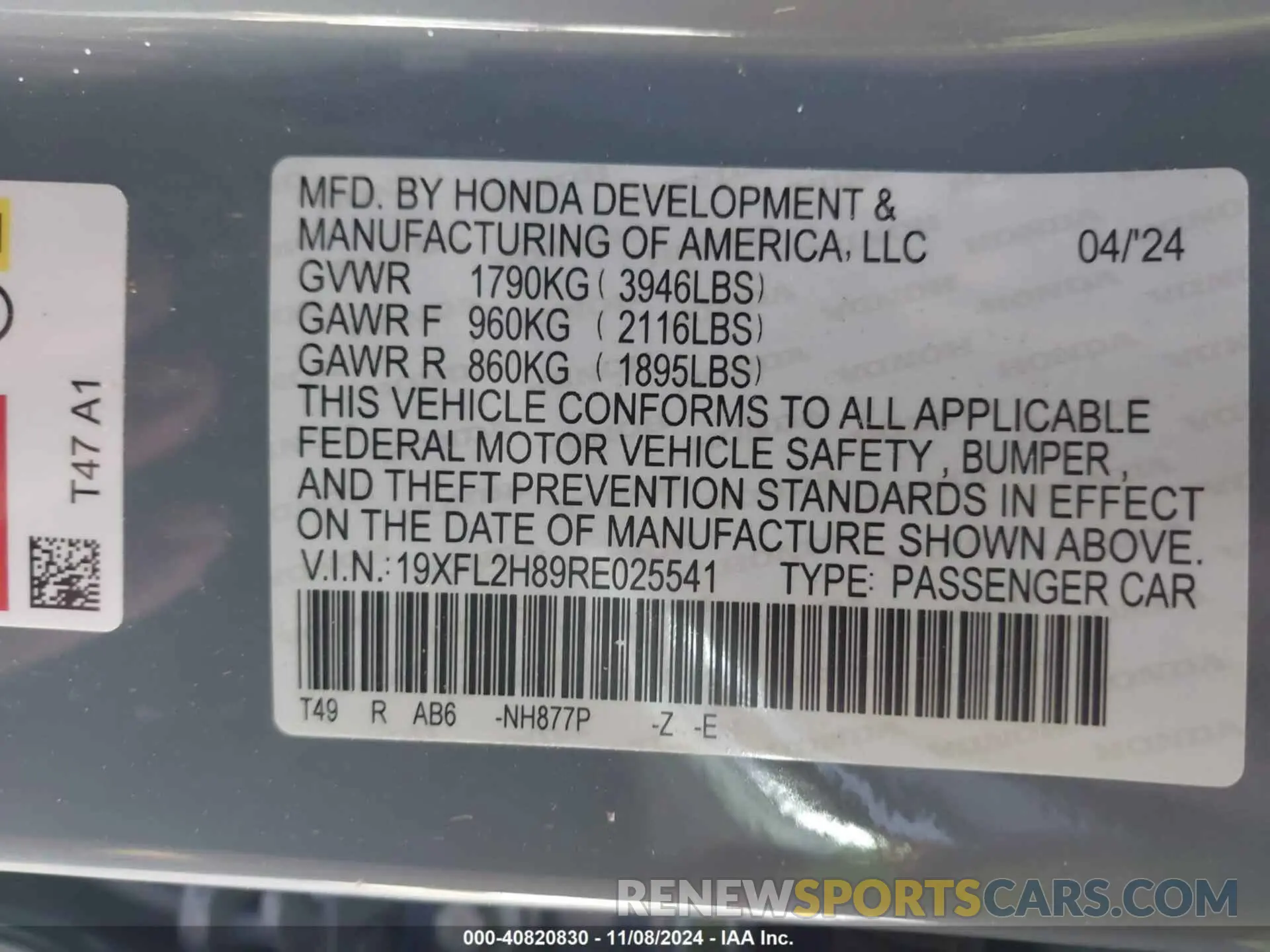 9 Фотография поврежденного автомобиля 19XFL2H89RE025541 HONDA CIVIC 2024