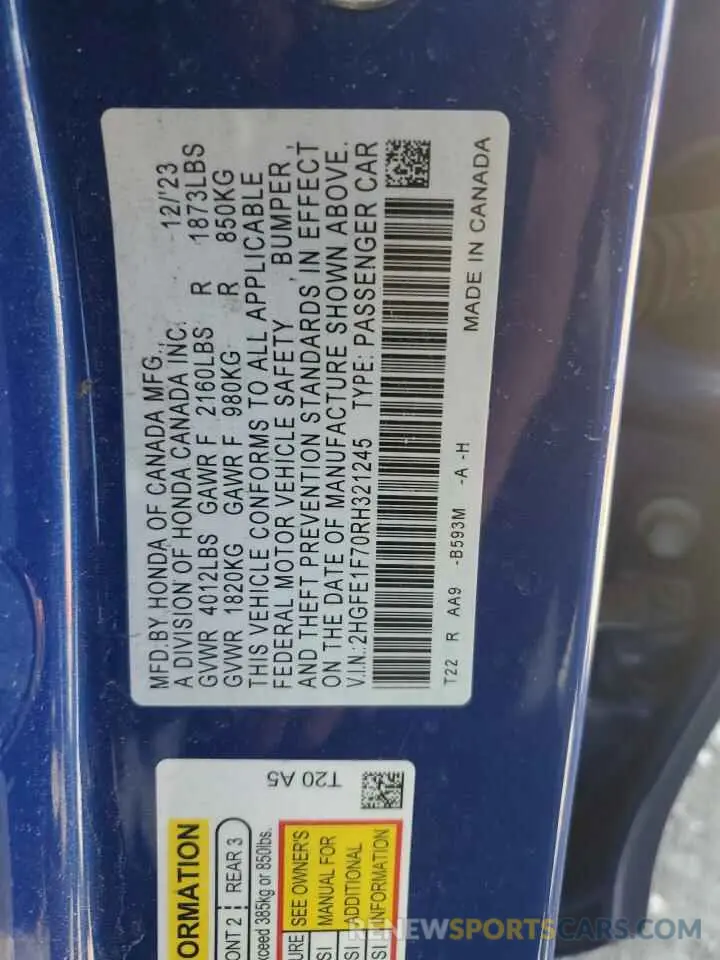 12 Фотография поврежденного автомобиля 2HGFE1F70RH321245 HONDA CIVIC 2024