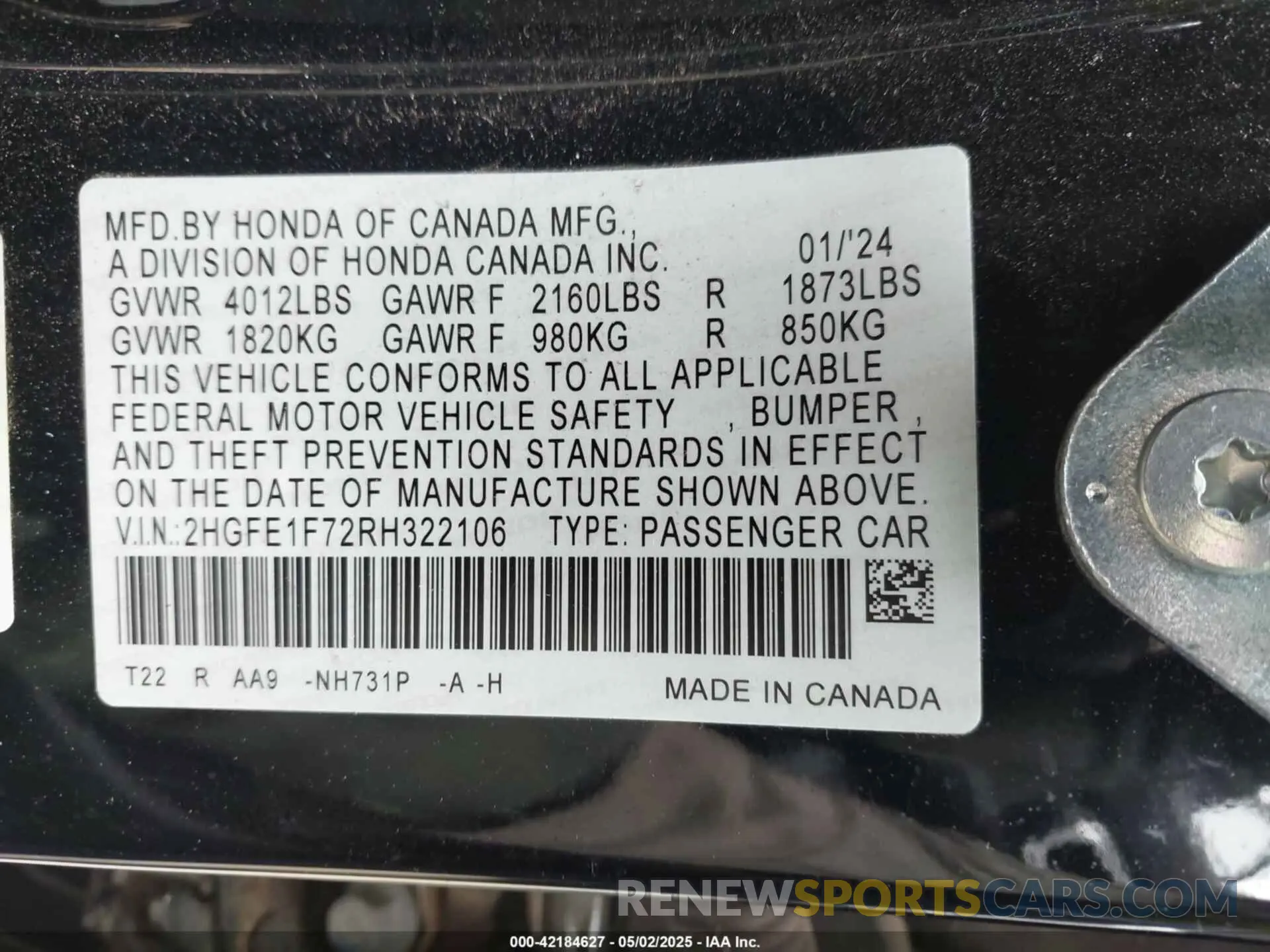 9 Photograph of a damaged car 2HGFE1F72RH322106 HONDA CIVIC 2024