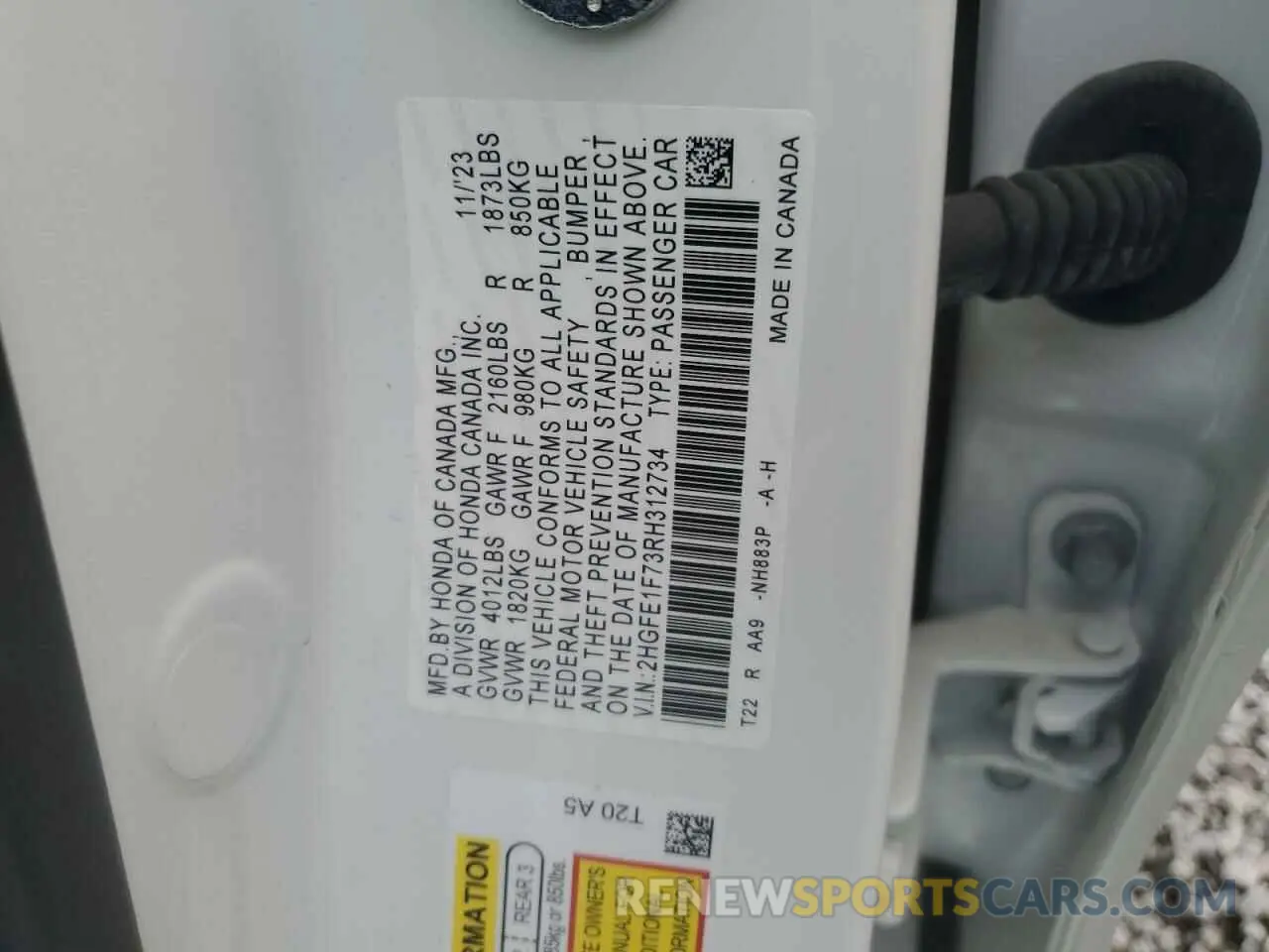 12 Фотография поврежденного автомобиля 2HGFE1F73RH312734 HONDA CIVIC 2024