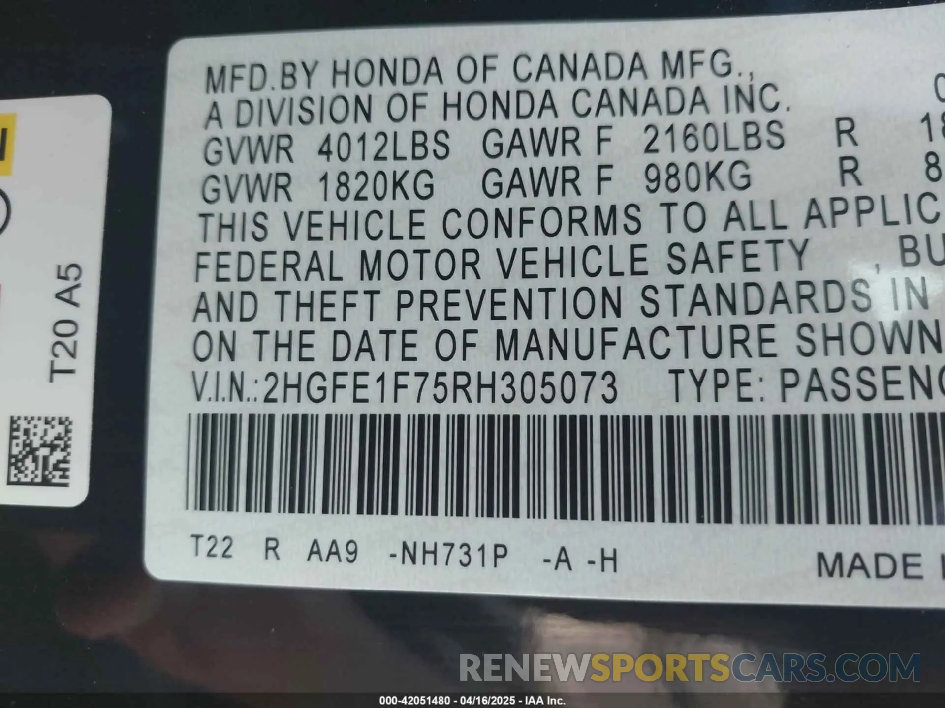 9 Photograph of a damaged car 2HGFE1F75RH305073 HONDA CIVIC 2024