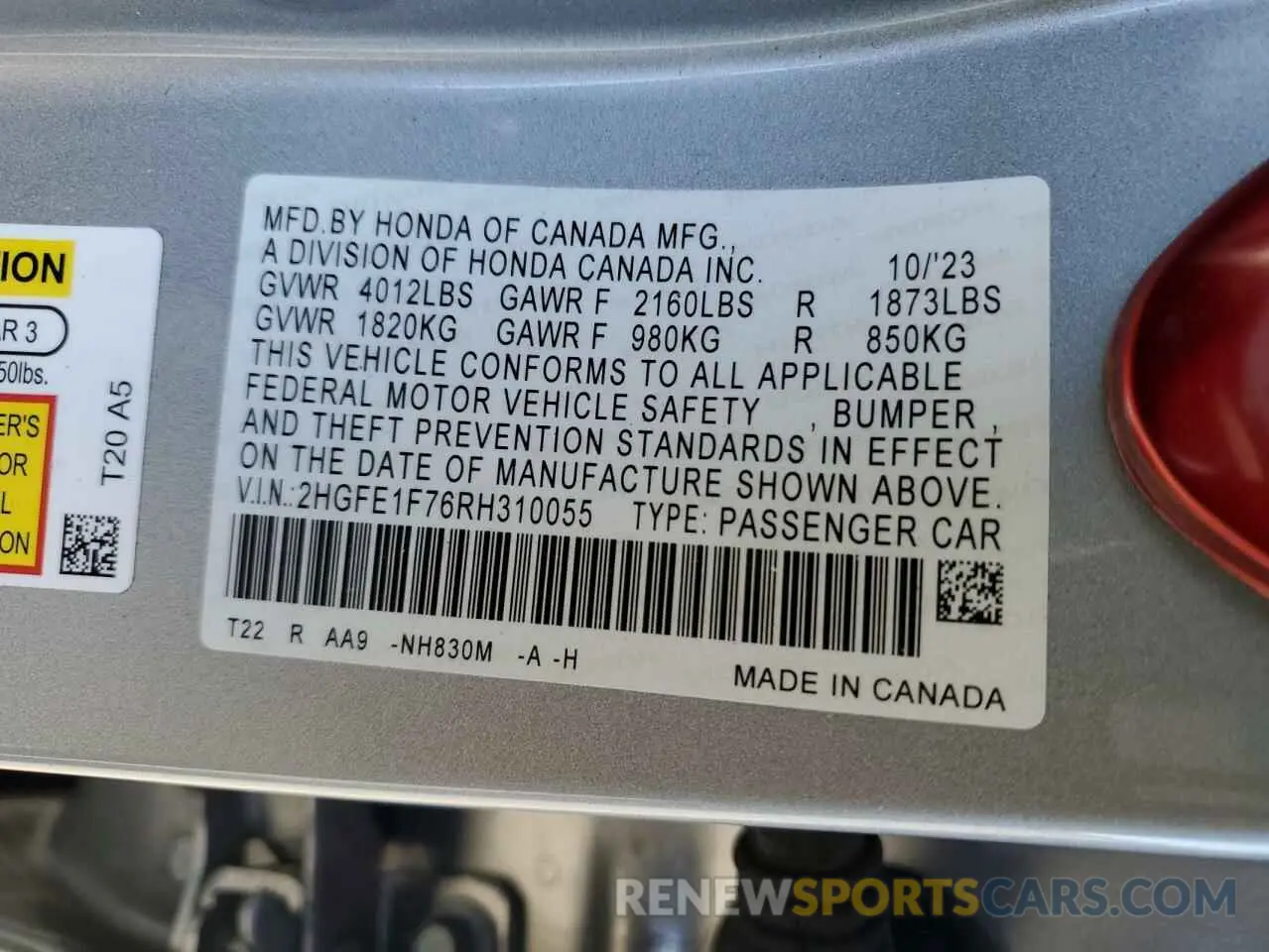 13 Photograph of a damaged car 2HGFE1F76RH310055 HONDA CIVIC 2024