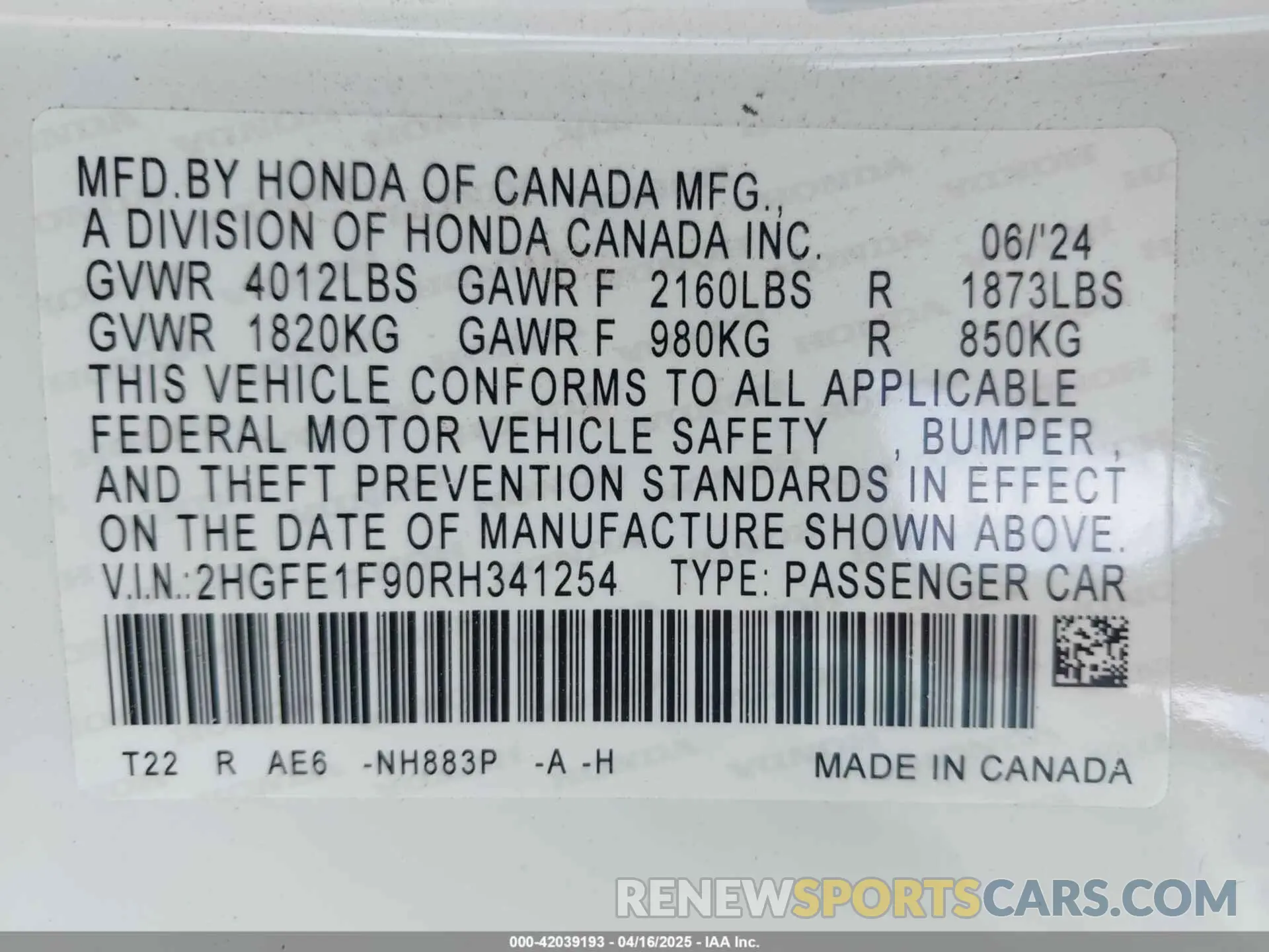 9 Фотография поврежденного автомобиля 2HGFE1F90RH341254 HONDA CIVIC 2024