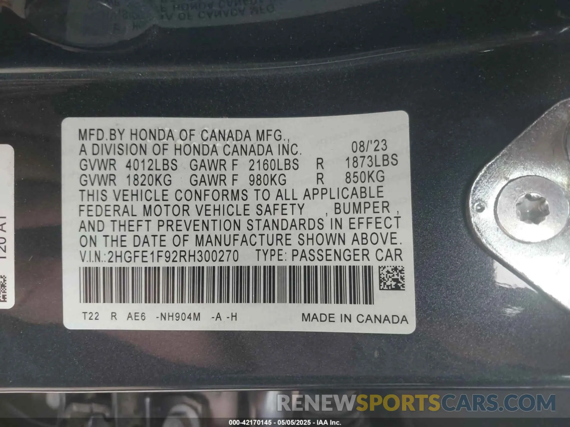 9 Фотография поврежденного автомобиля 2HGFE1F92RH300270 HONDA CIVIC 2024