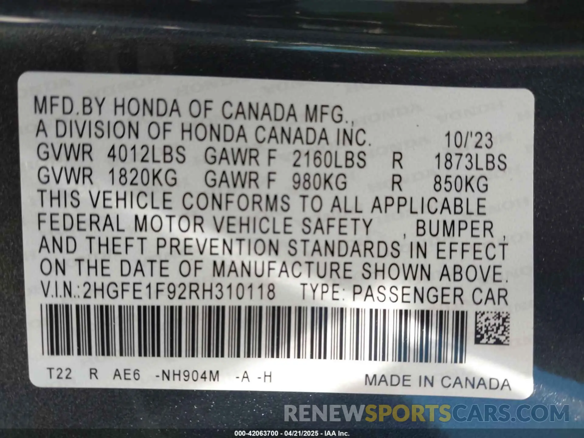 9 Photograph of a damaged car 2HGFE1F92RH310118 HONDA CIVIC 2024