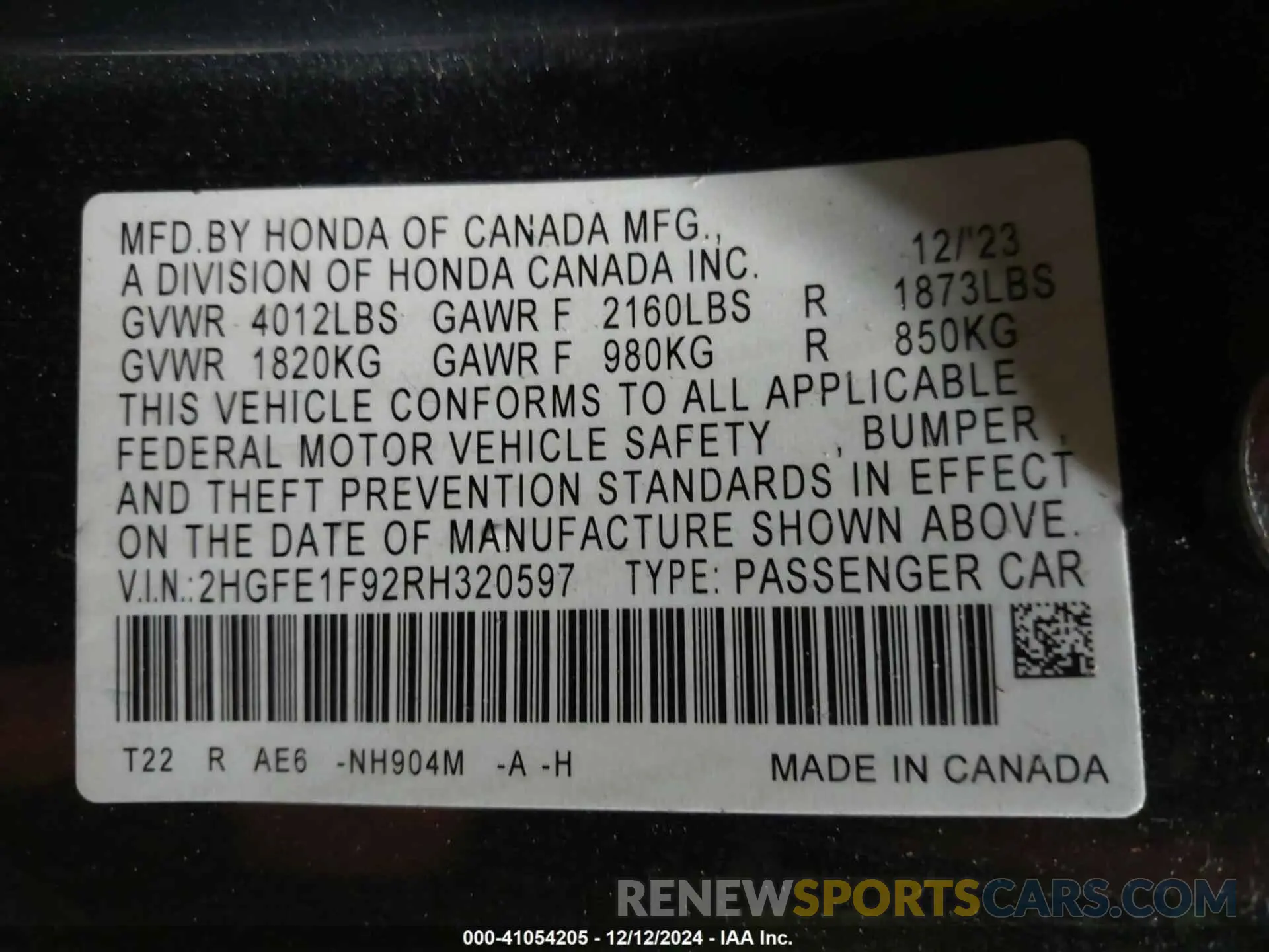 9 Фотография поврежденного автомобиля 2HGFE1F92RH320597 HONDA CIVIC 2024