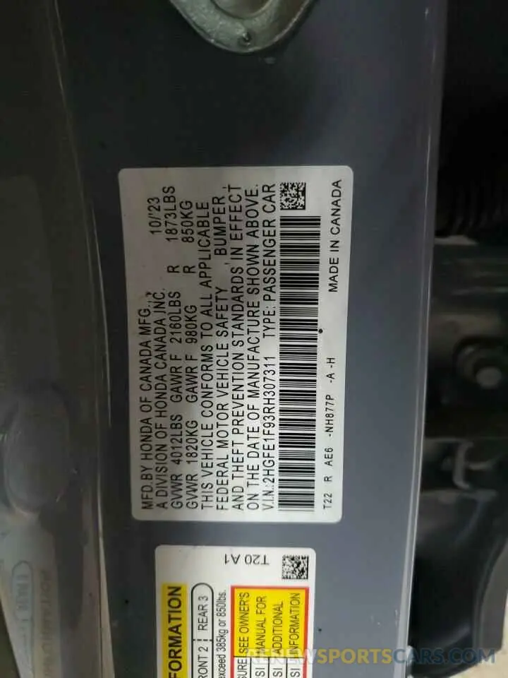 12 Фотография поврежденного автомобиля 2HGFE1F93RH307311 HONDA CIVIC 2024