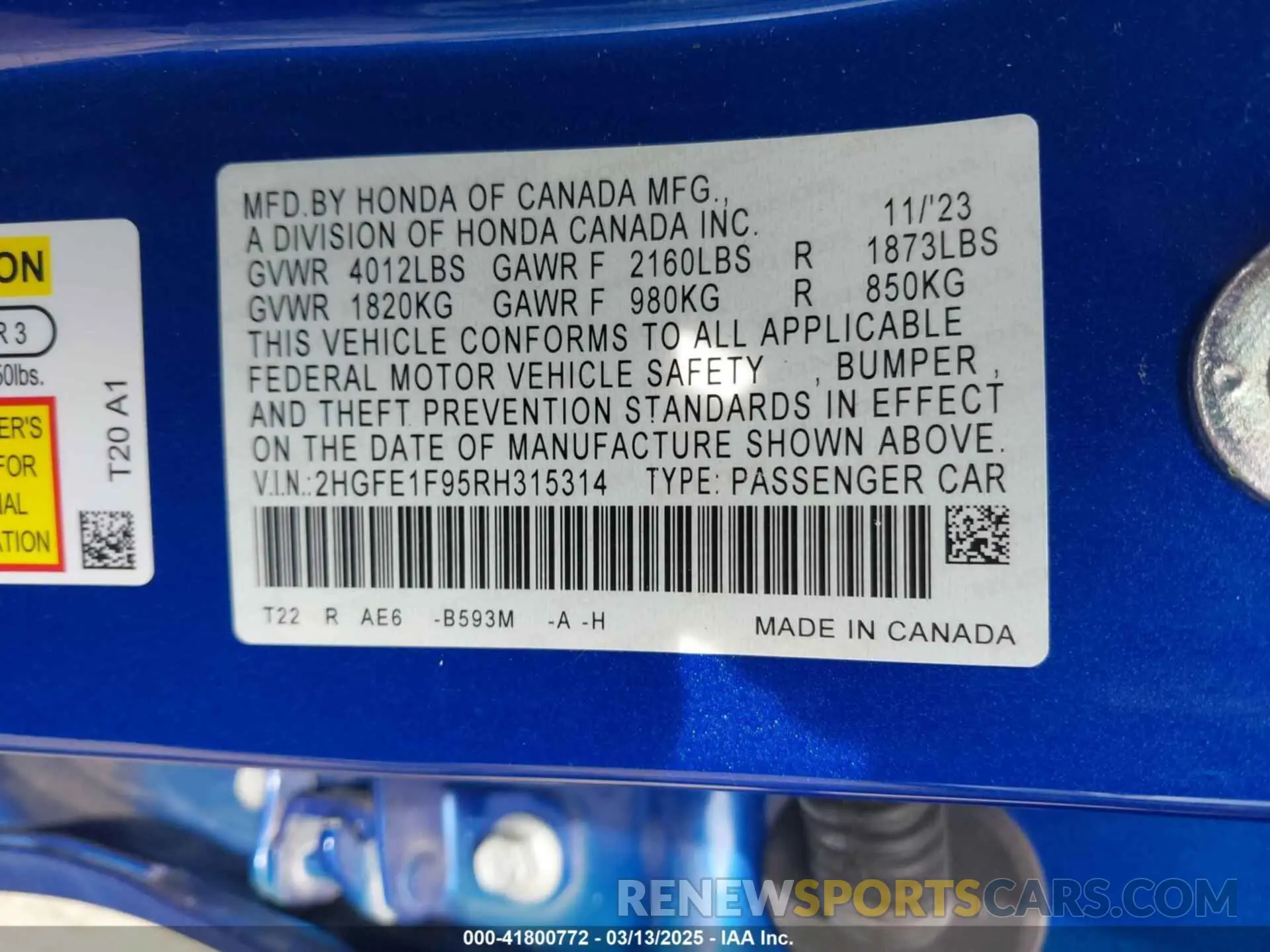 9 Photograph of a damaged car 2HGFE1F95RH315314 HONDA CIVIC 2024