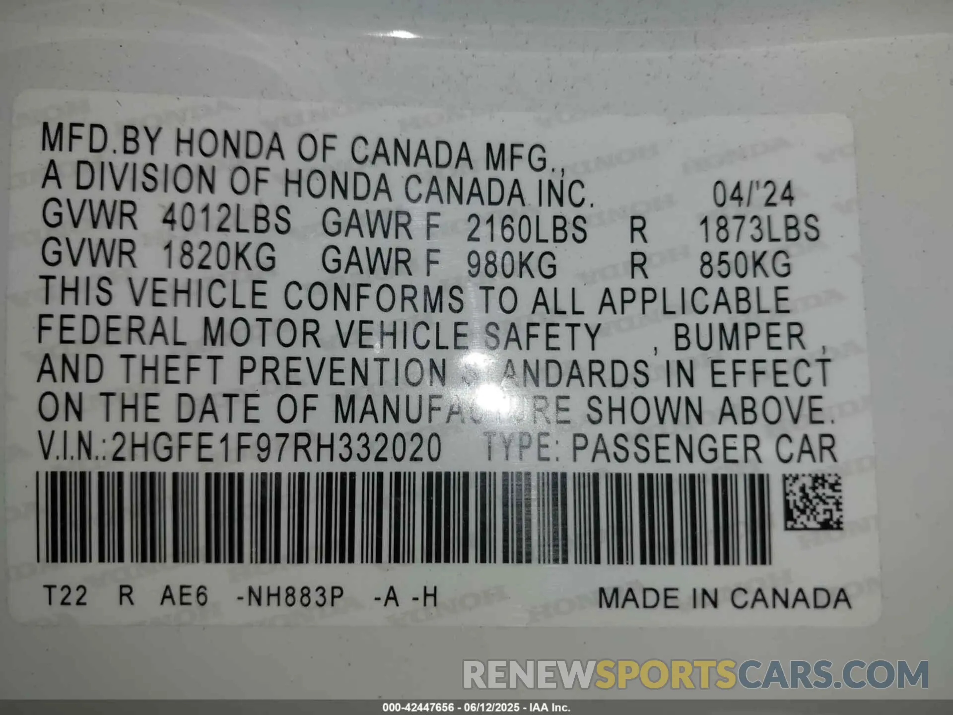 9 Photograph of a damaged car 2HGFE1F97RH332020 HONDA CIVIC 2024