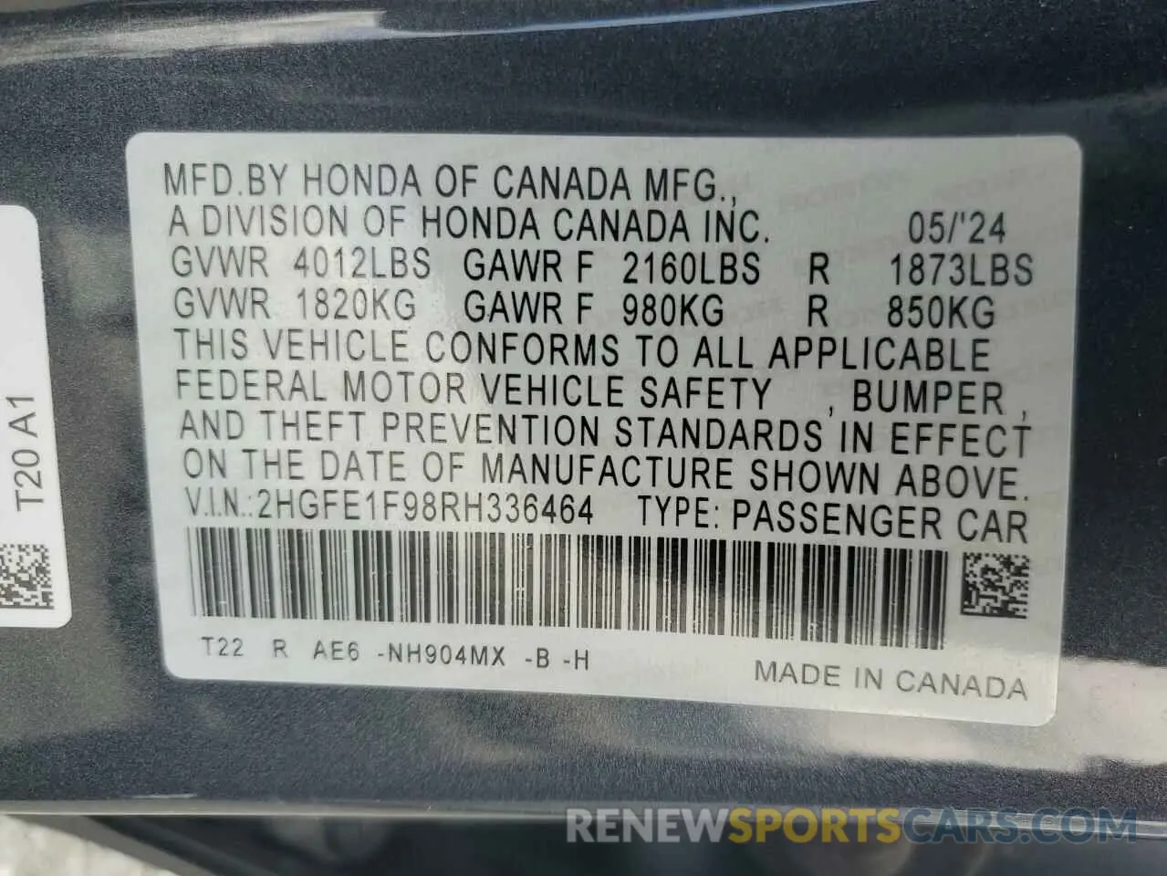 12 Фотография поврежденного автомобиля 2HGFE1F98RH336464 HONDA CIVIC 2024
