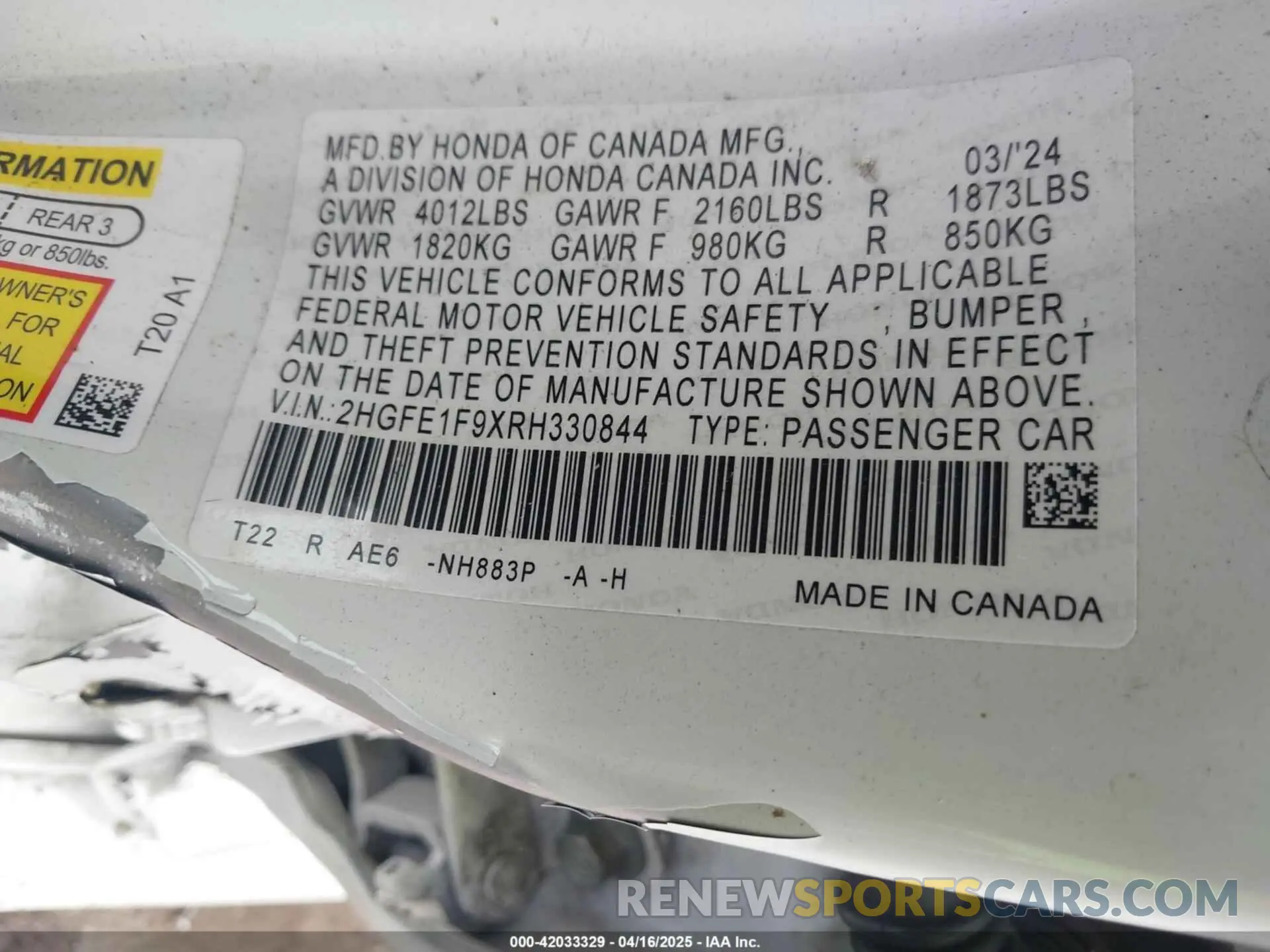 9 Photograph of a damaged car 2HGFE1F9XRH330844 HONDA CIVIC 2024
