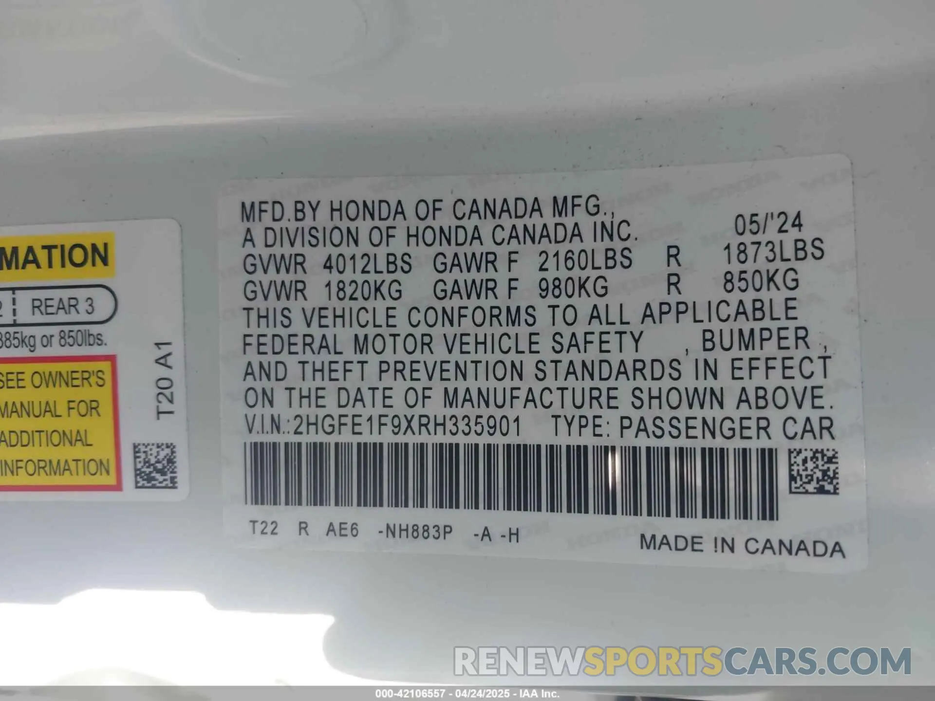 9 Photograph of a damaged car 2HGFE1F9XRH335901 HONDA CIVIC 2024