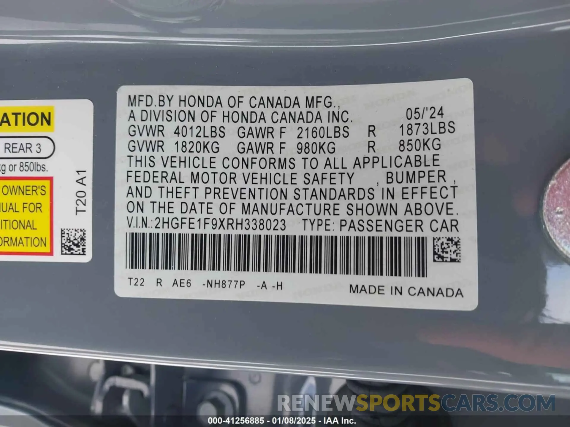 9 Photograph of a damaged car 2HGFE1F9XRH338023 HONDA CIVIC 2024