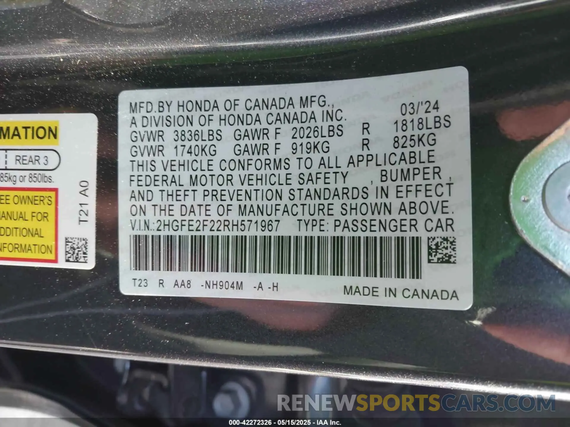 9 Photograph of a damaged car 2HGFE2F22RH571967 HONDA CIVIC 2024
