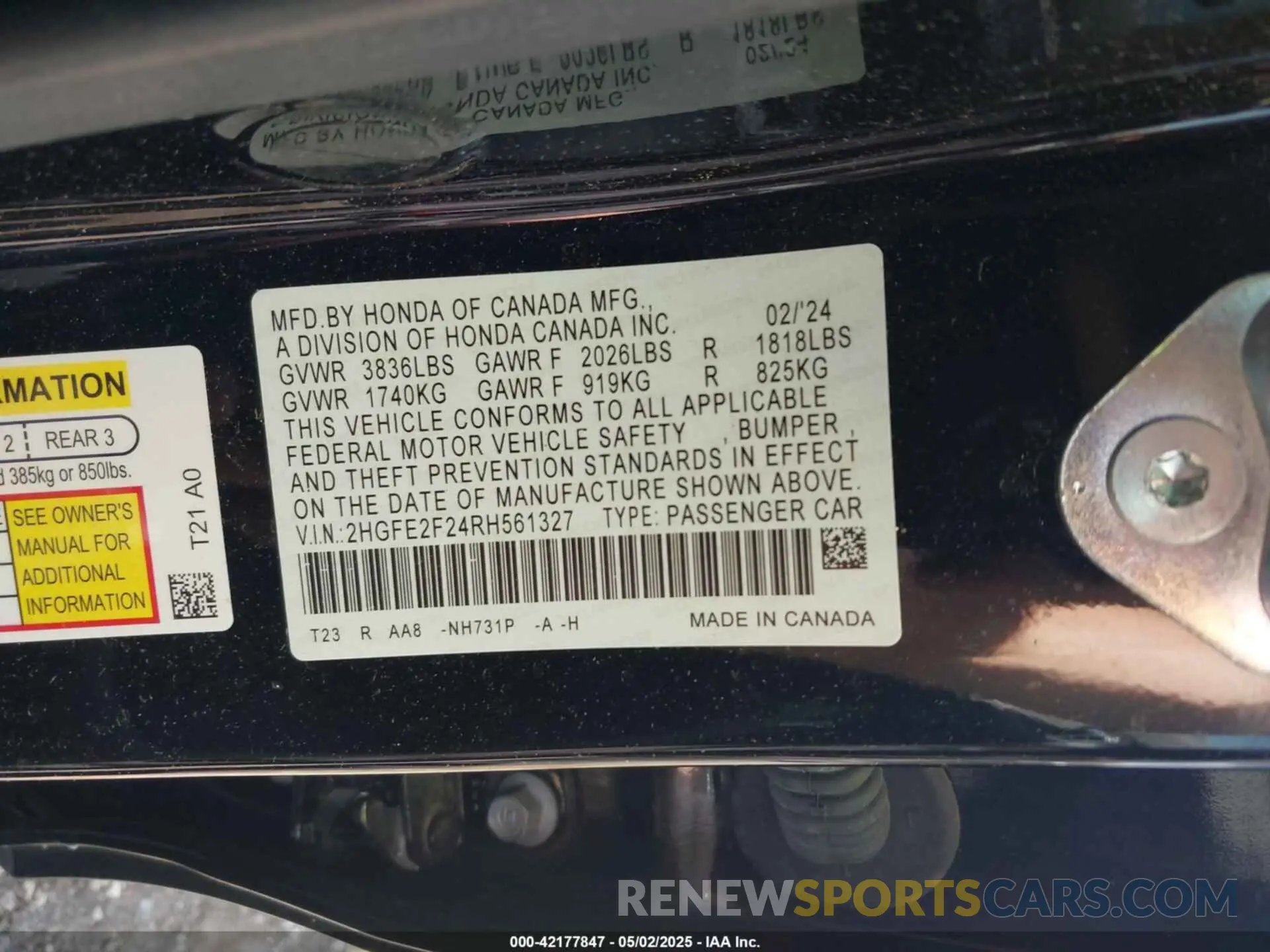 9 Фотография поврежденного автомобиля 2HGFE2F24RH561327 HONDA CIVIC 2024