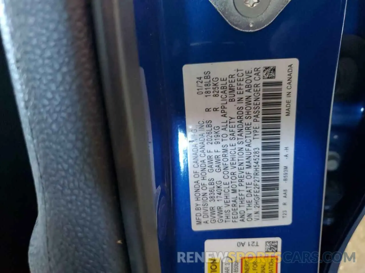 12 Фотография поврежденного автомобиля 2HGFE2F27RH545283 HONDA CIVIC 2024