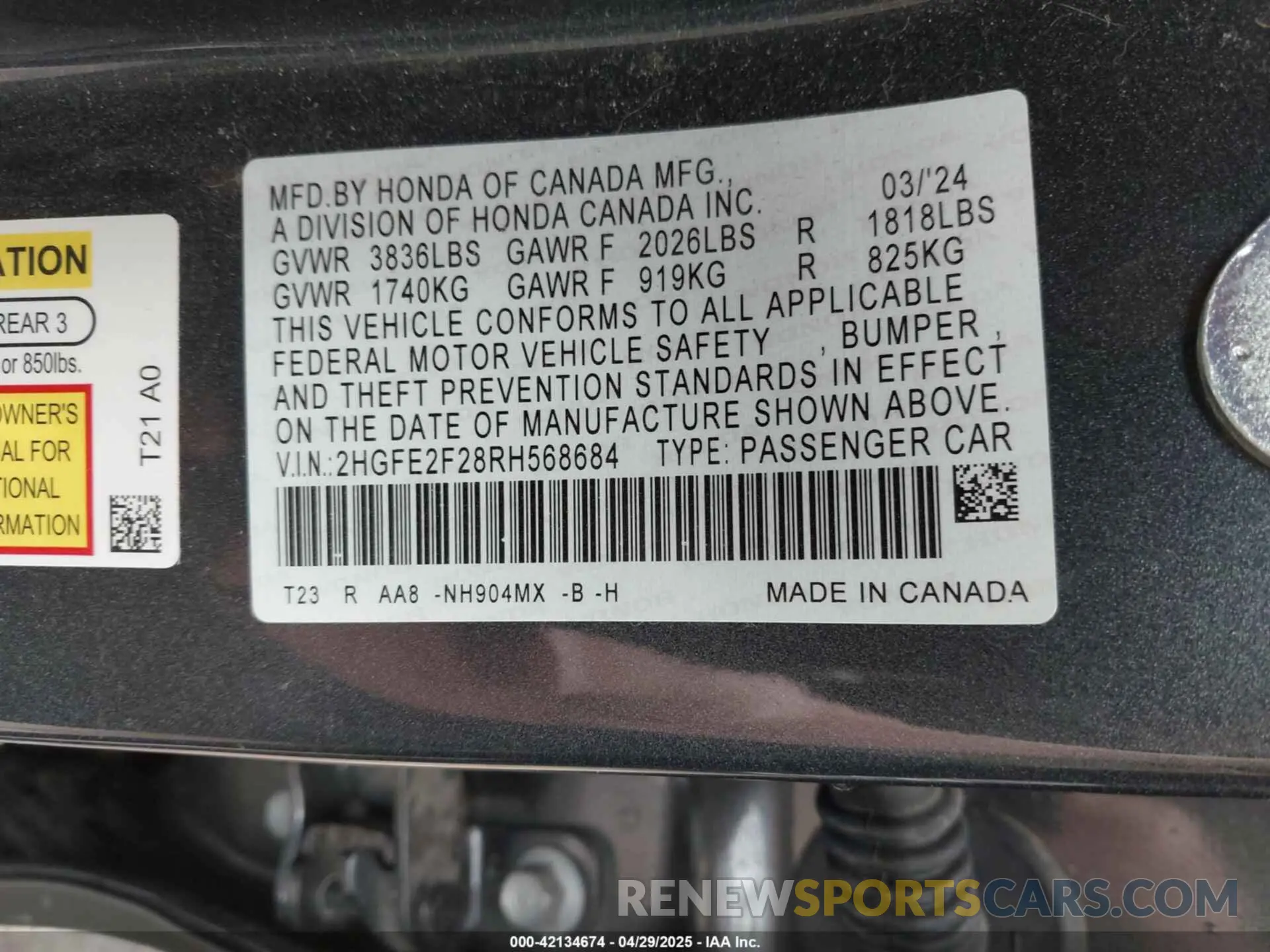 9 Фотография поврежденного автомобиля 2HGFE2F28RH568684 HONDA CIVIC 2024