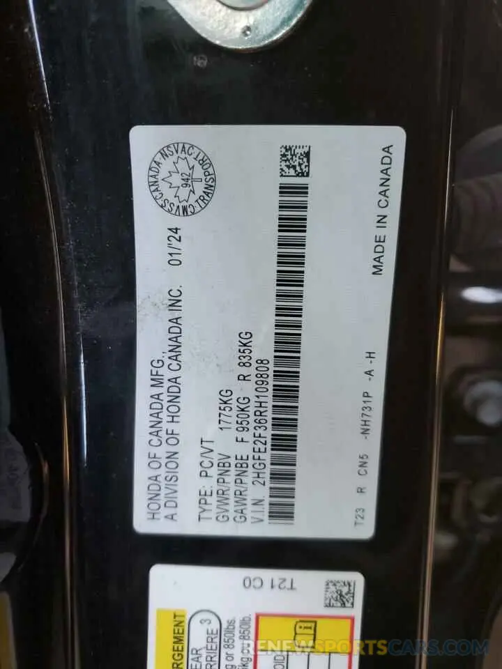 12 Фотография поврежденного автомобиля 2HGFE2F36RH109808 HONDA CIVIC 2024