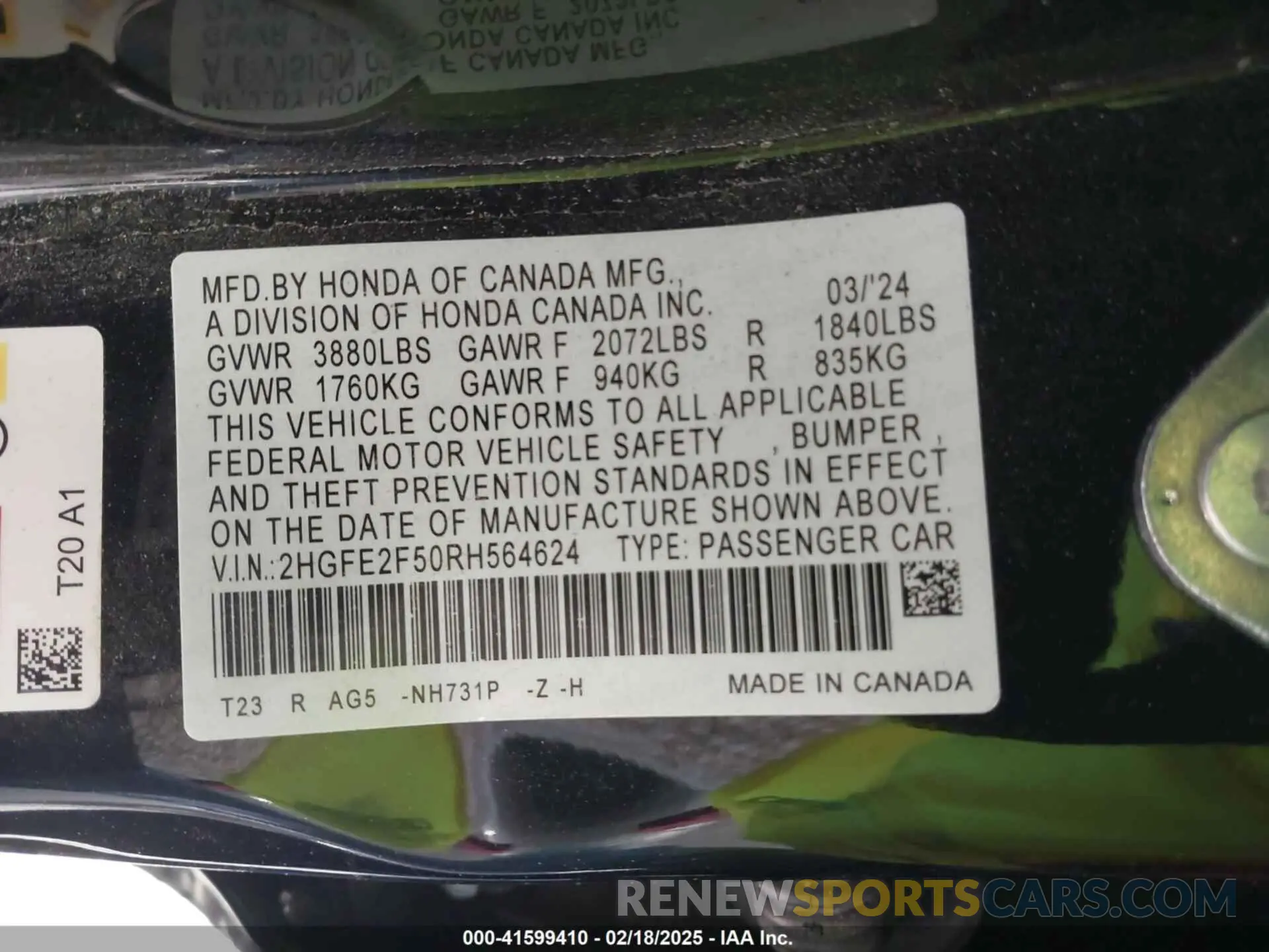 9 Photograph of a damaged car 2HGFE2F50RH564624 HONDA CIVIC 2024