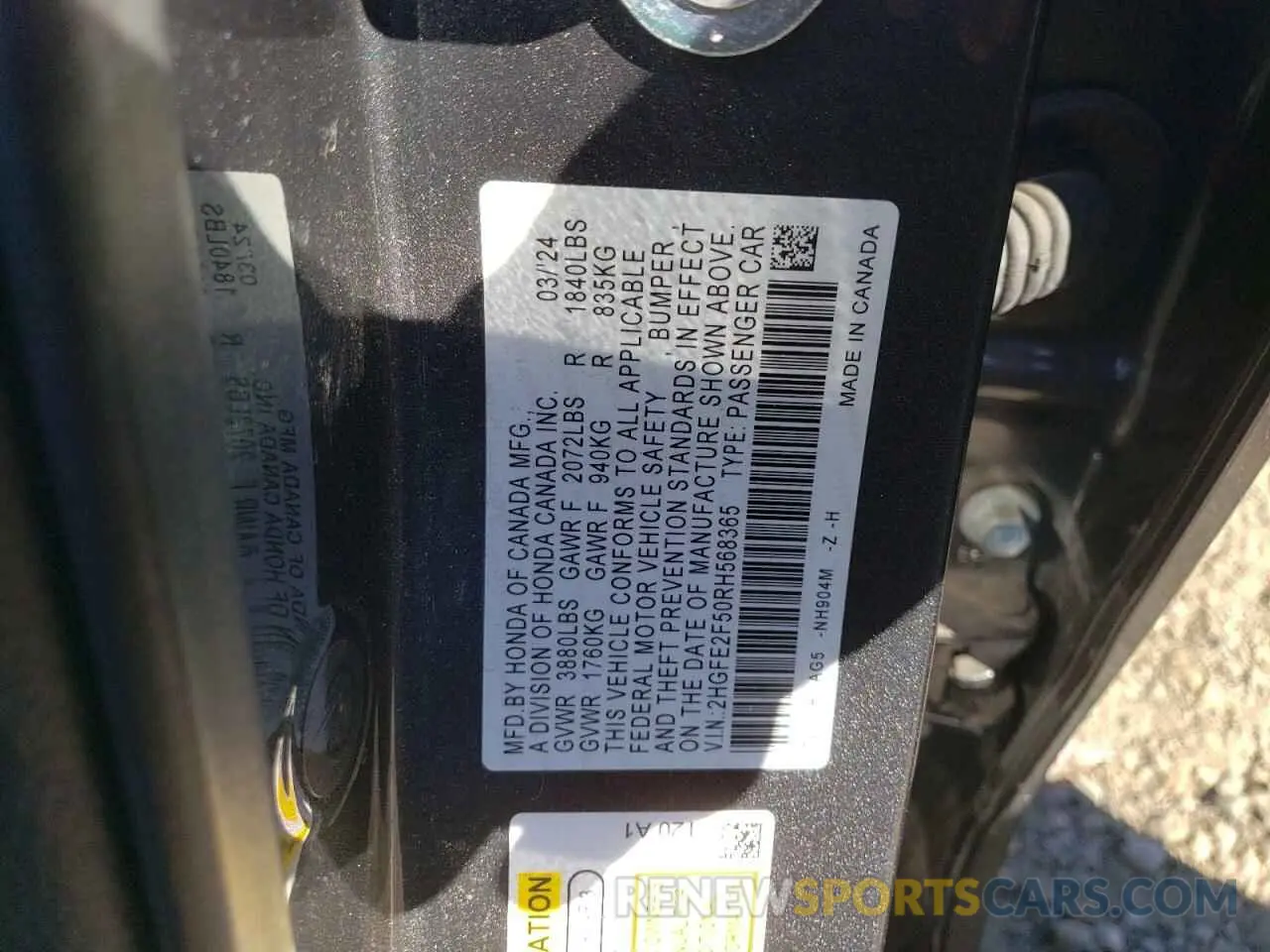 12 Photograph of a damaged car 2HGFE2F50RH568365 HONDA CIVIC 2024