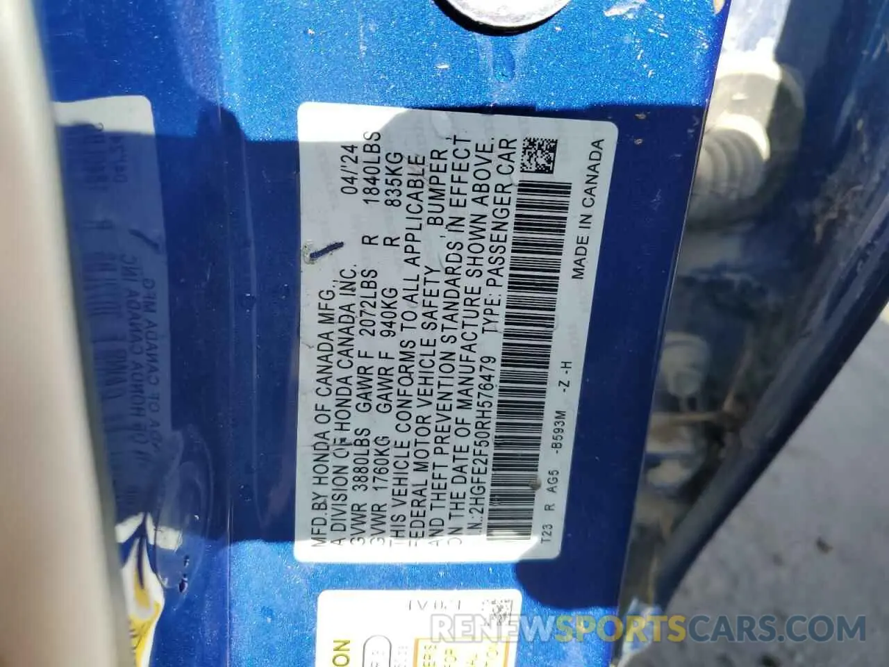 12 Фотография поврежденного автомобиля 2HGFE2F50RH576479 HONDA CIVIC 2024