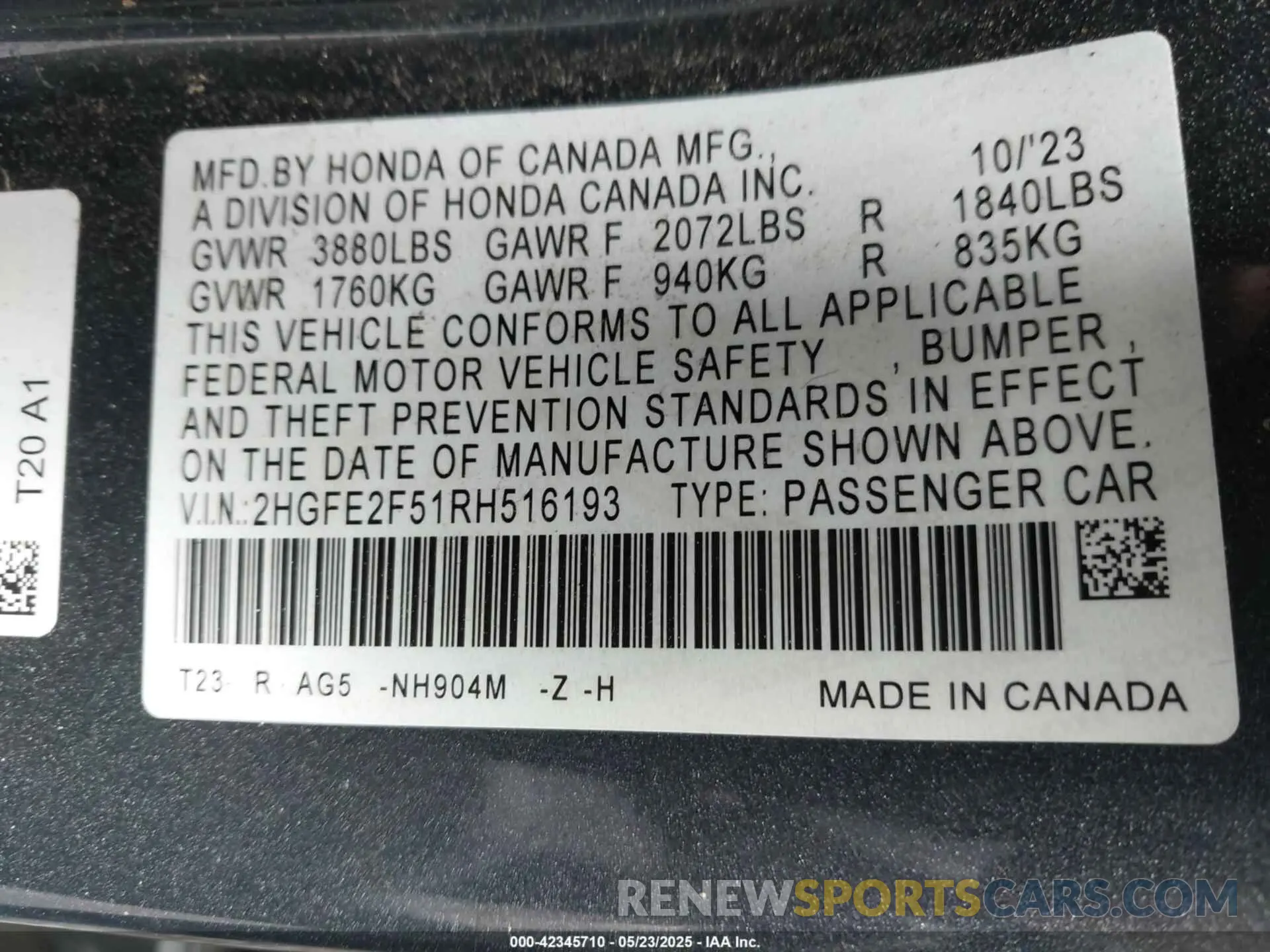 9 Photograph of a damaged car 2HGFE2F51RH516193 HONDA CIVIC 2024