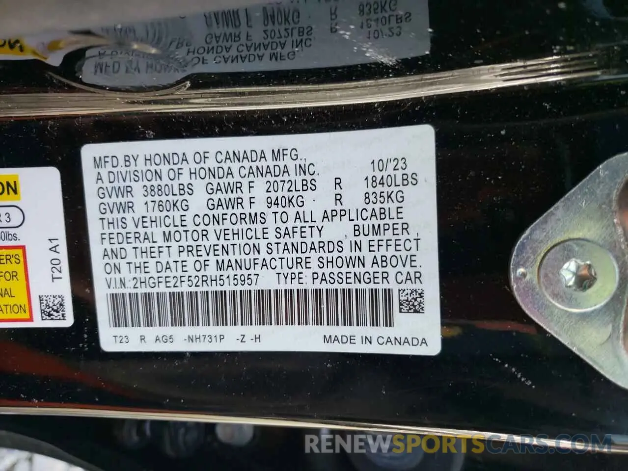 12 Photograph of a damaged car 2HGFE2F52RH515957 HONDA CIVIC 2024