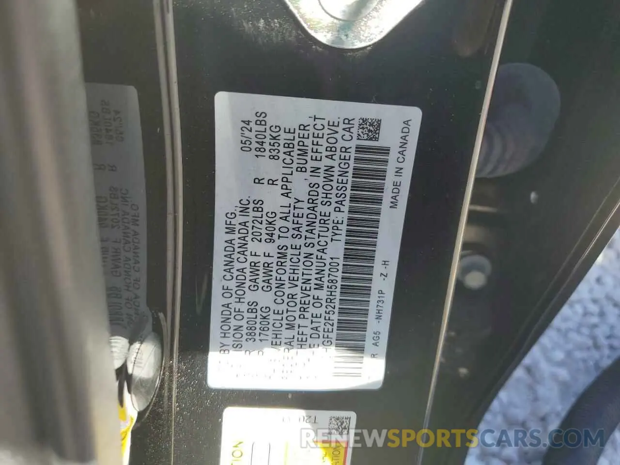 12 Фотография поврежденного автомобиля 2HGFE2F52RH587001 HONDA CIVIC 2024